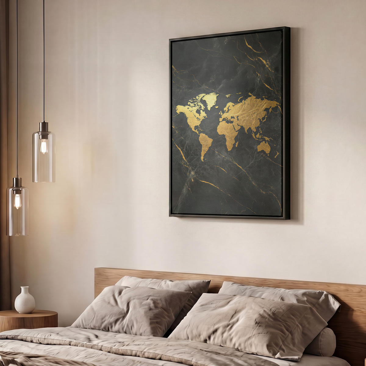LEINWAND Bilder mit Rahmen - Weltkarte - Gold - Marmor - 60x80 - Goldfarben, Textil (60/80cm) - MuchoWow