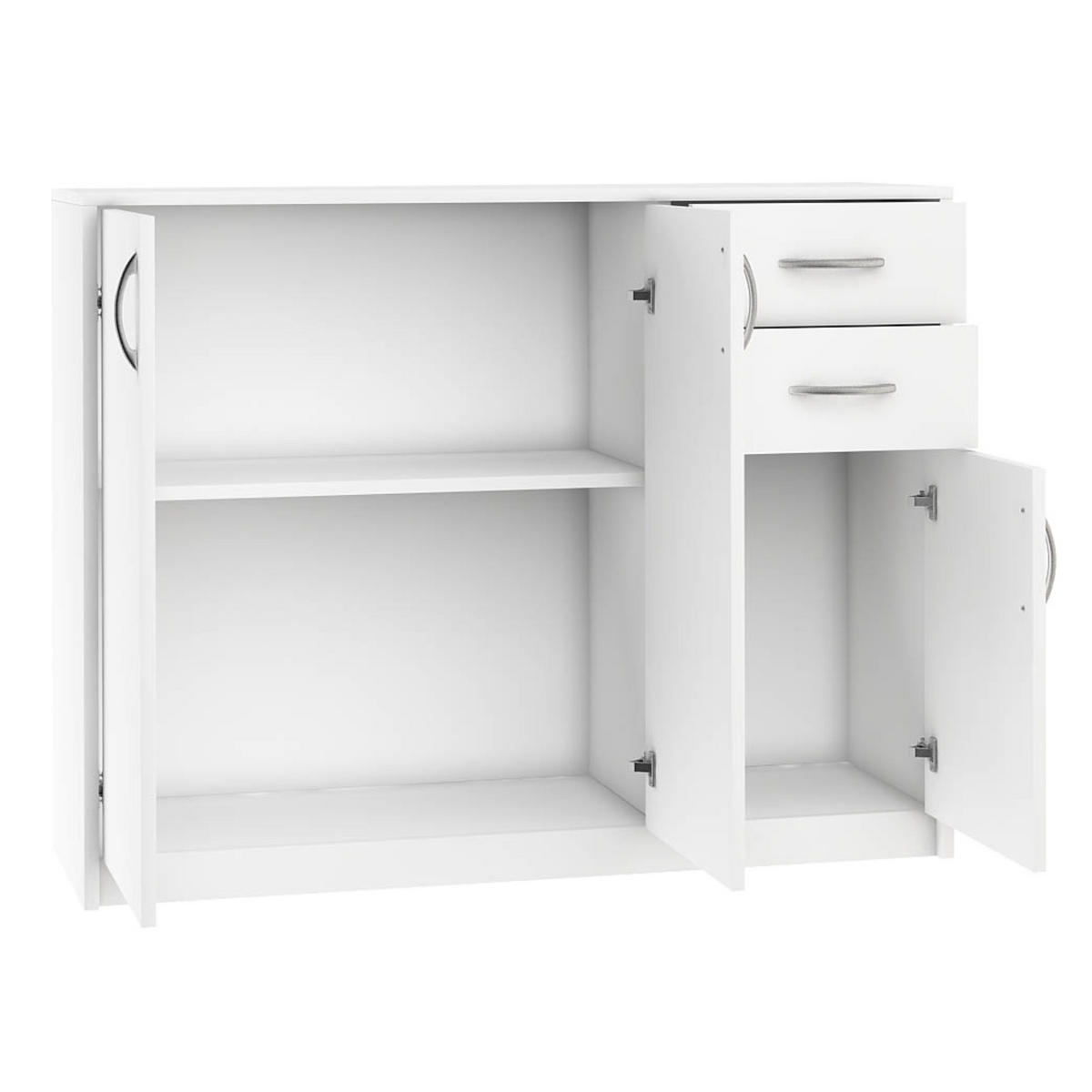 KOMMODE mit 2 Schubladen und 3 Türen - Weiß, Holzwerkstoff (110/85/35cm) - Home Collective