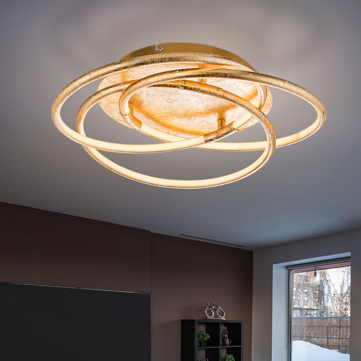 LED DECKENLEUCHTE Barna Gold Aluminium - Goldfarben, Metall (50/50/14cm) - Globo Lighting