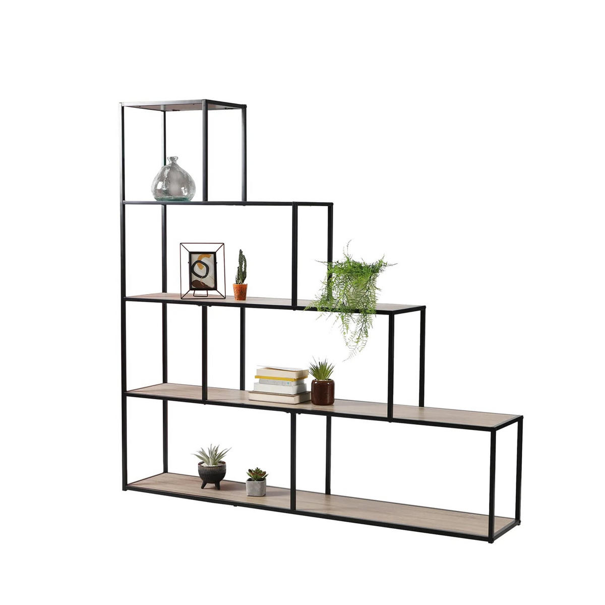 BÜCHERREGAL im Treppen-Design - L160 x H157 cm - Colorado - Schwarz, Holzwerkstoff (30/157/160cm) - Calicosy