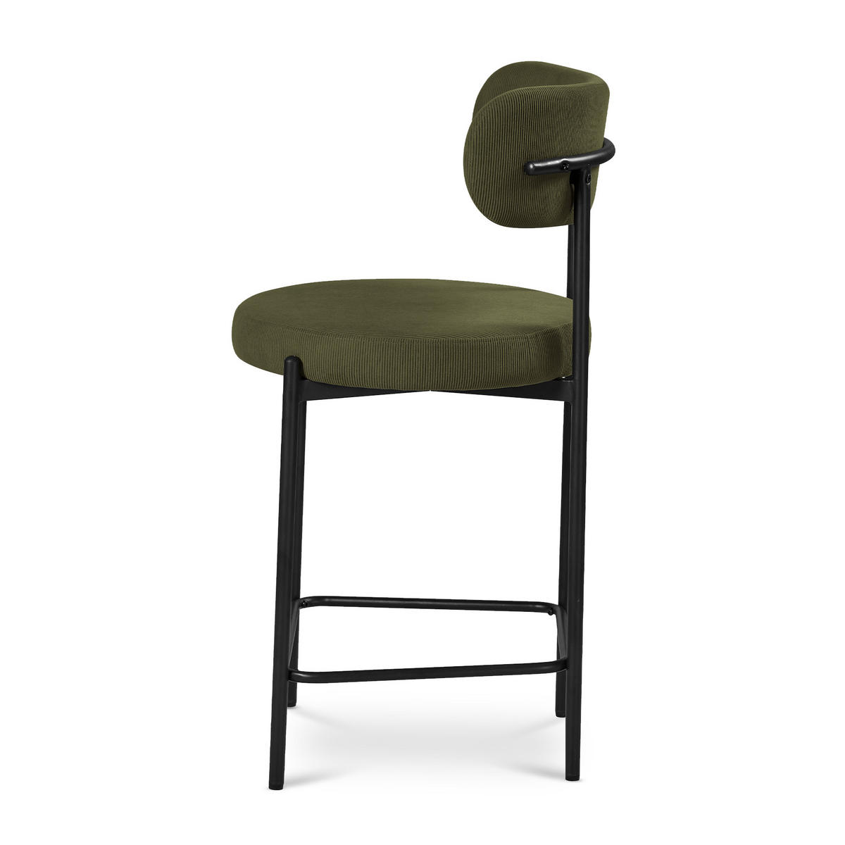 BARHOCKER 2er-Set Iris modernen aus khakifarbenem Cord, 65 cm - Schwarz/Grün, Textil/Metall (53.5/96/49.5cm) - Sicaan