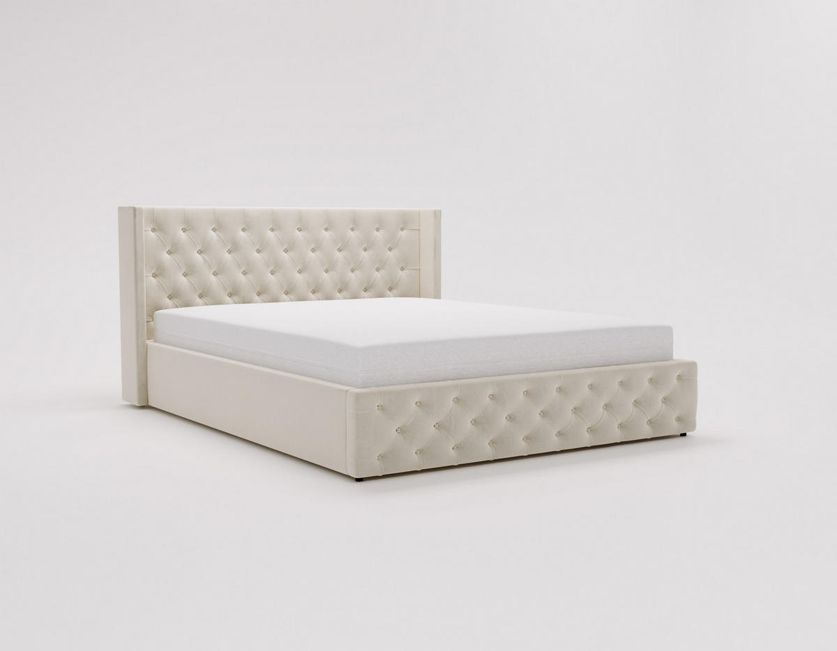 POLSTERBETT 140x200 cm Rolia, Glamour, Chesterfield, Beige - Beige, Holz/Textil (140/200cm) - Emporius