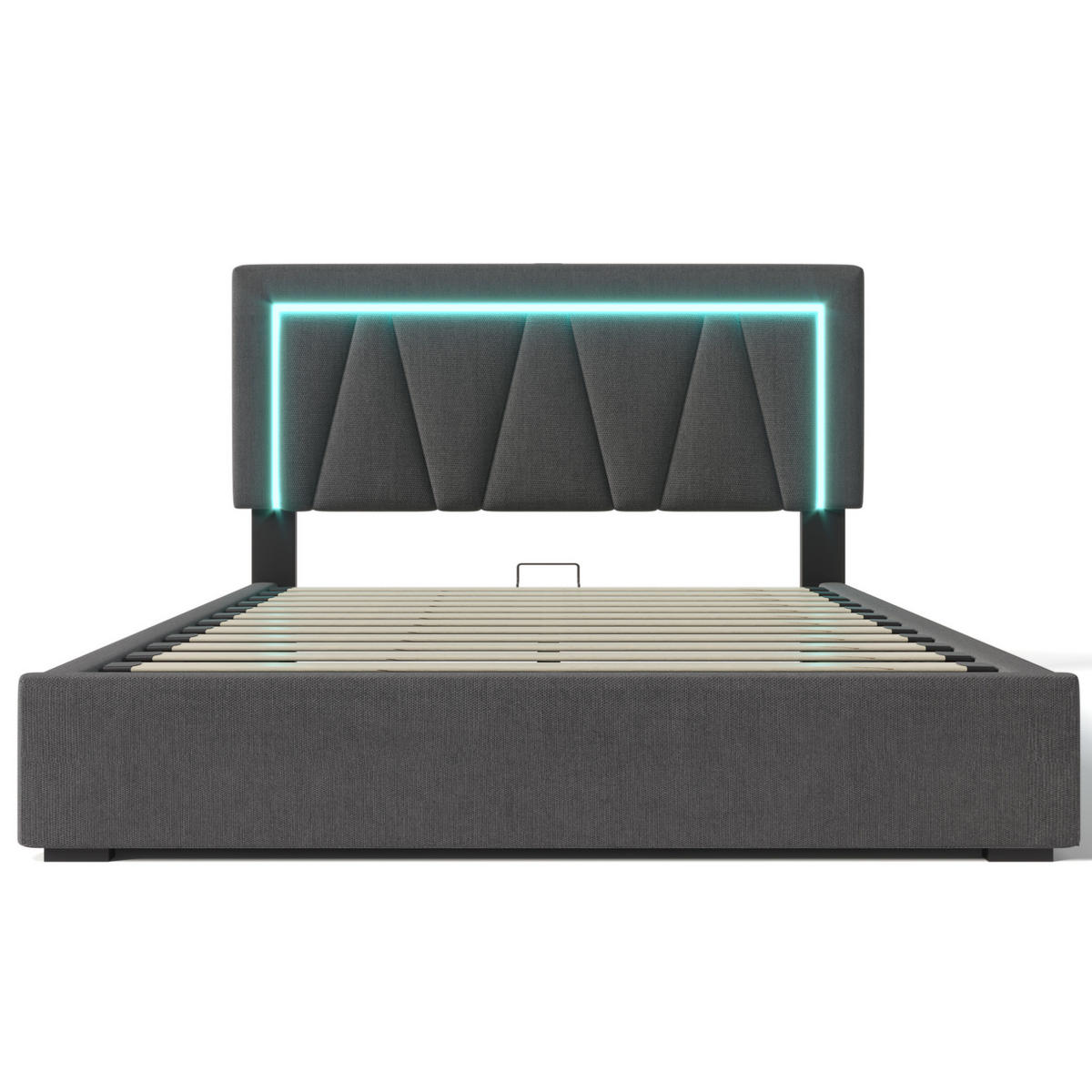 ČALOUNĚNÁ postel 160/200 cm, len, šedá, s LED osvětlením, USB-C a úložným prostorem - šedá, textil (160/200cm) - BEAOK