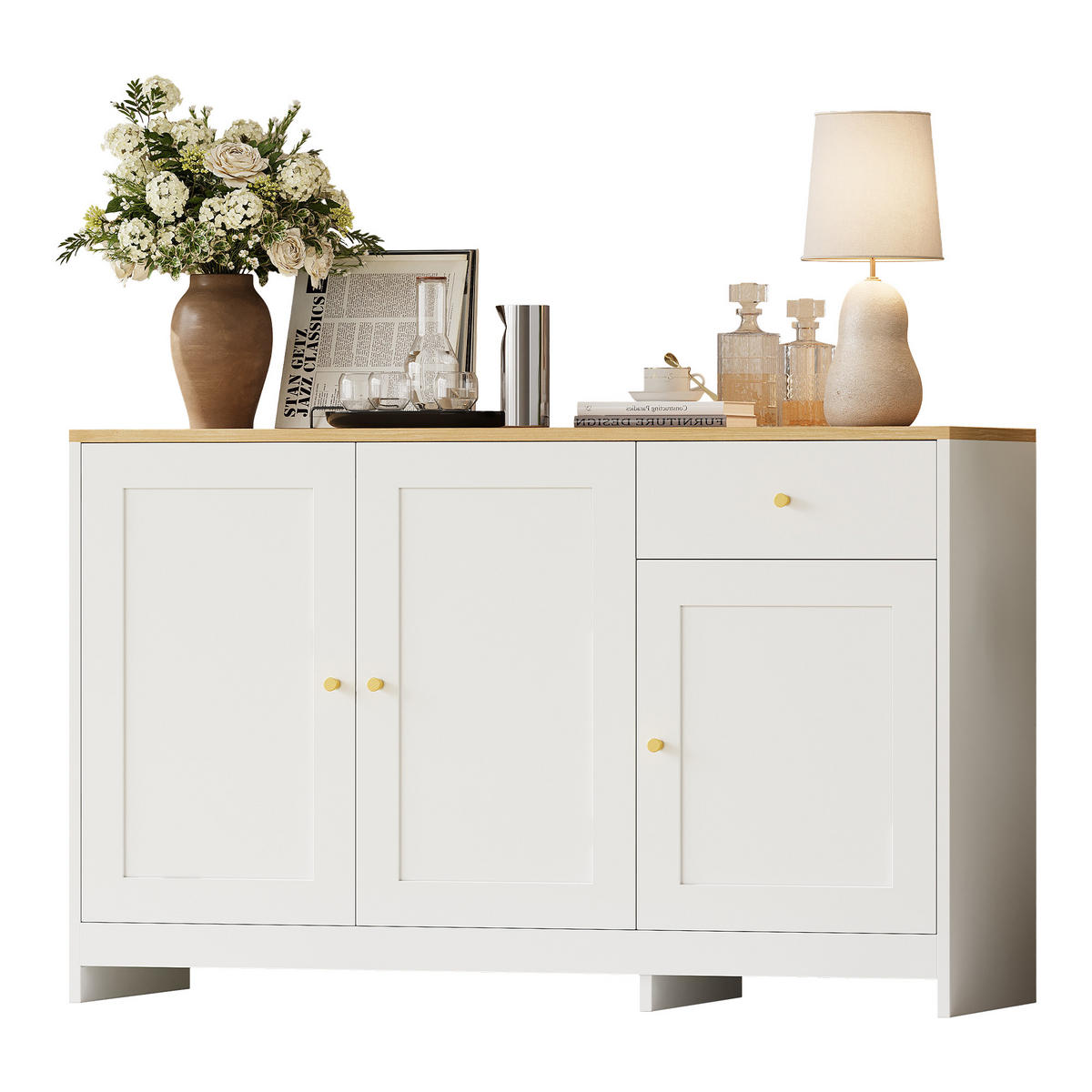 SIDEBOARD 120/40/75 cm mit 3 Türen & Schublade in Weiß und Natur - Weiß, Holzwerkstoff (120/75/40cm) - BEAOK