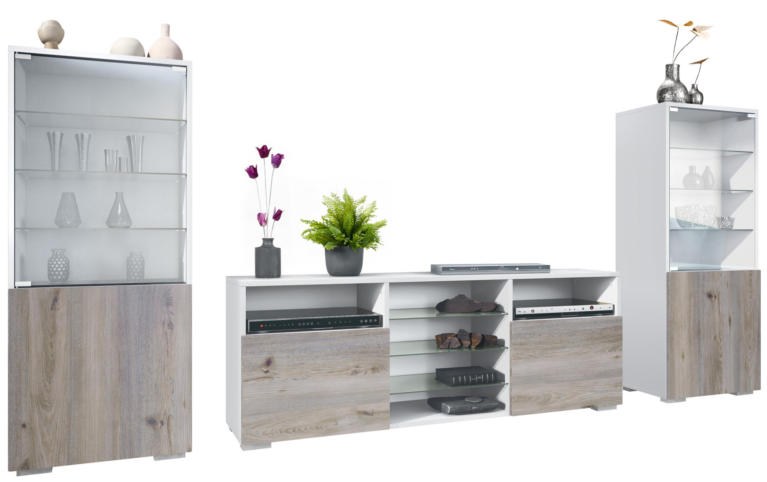 WOHNWAND Granada Eiche Nordic - Silbereichenfarben, Holzwerkstoff (286/122.5/35cm) - Vladon