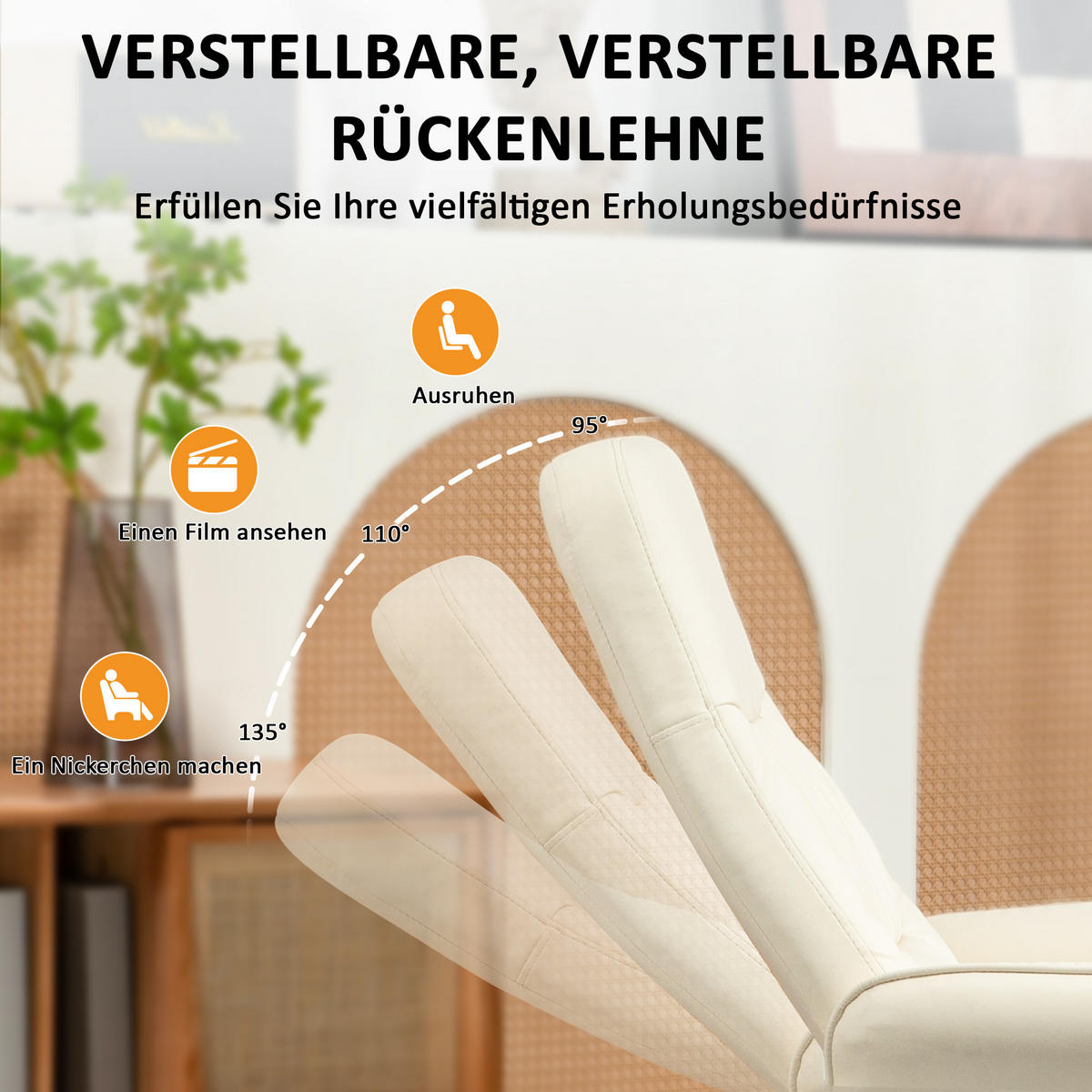 RELAXSESSEL mit Fußhocker, Fernbedienung, Kunstleder, Cremeweiß - Weiß, Metall (76/105/81cm) - HOMCOM