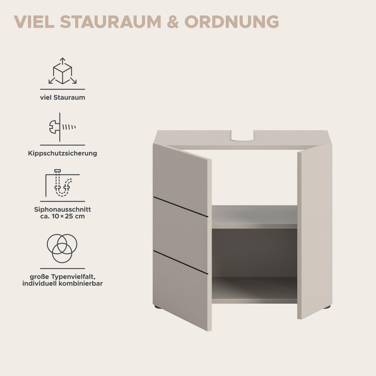 WASCHBECKENUNTERSCHRANK VIRA (B/H/T: ca. 60/57/34 cm) in Kaschmir/Kaschmir - Kaschmir, Holz (60/57/34cm)