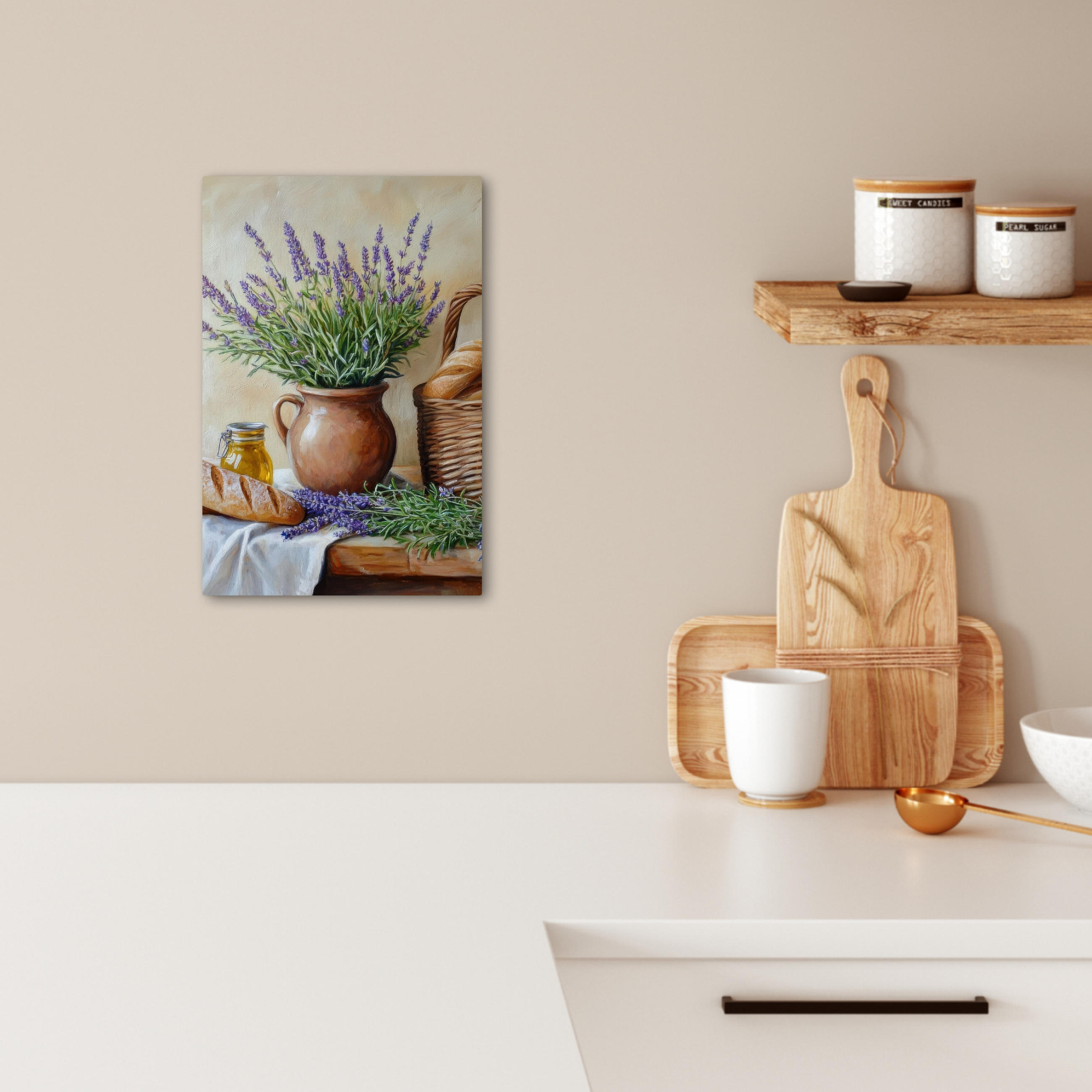 LEINWANDBILD Lavendel - Brot - Stilleben 20x30 cm - Flieder, Textil (20/30cm) - MuchoWow