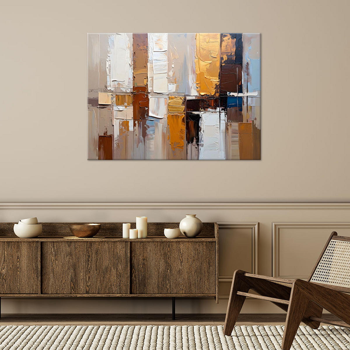 LEINWANDBILD Abstraktion Imitation von Farbe in Beigetönen 120x80cm - Beige, Textil (120/80cm) - Feeby