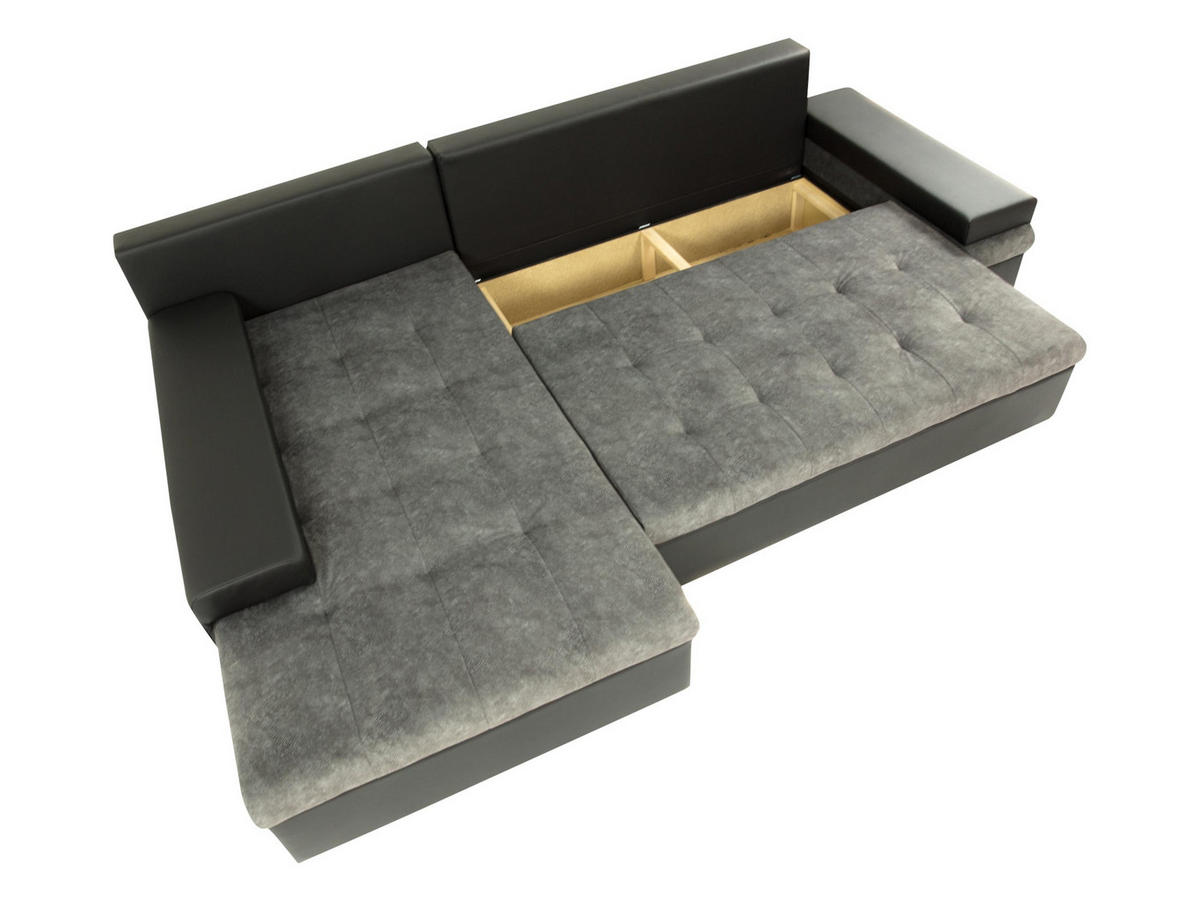 ECKSOFA Bangkok Mini - Silberfarben/Schwarz, Holz/Textil (274/182cm) - MIRJAN24