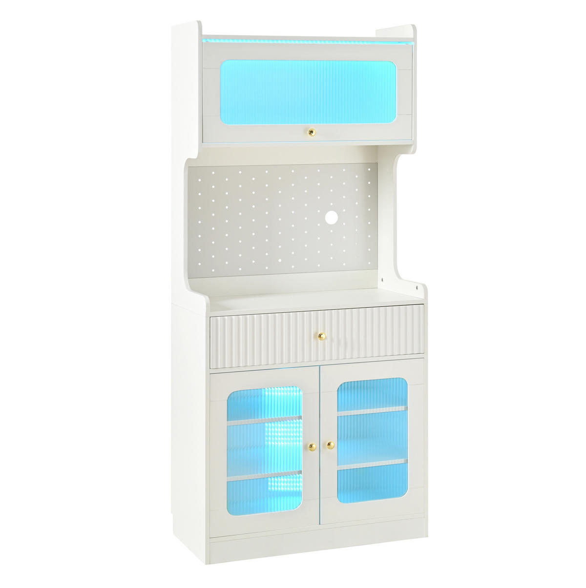 HIGHBOARD mit LED-Beleuchtung 80 x 40 x 180 cm Weiß - Weiß, Holzwerkstoff (40/180/80cm) - Meubliv
