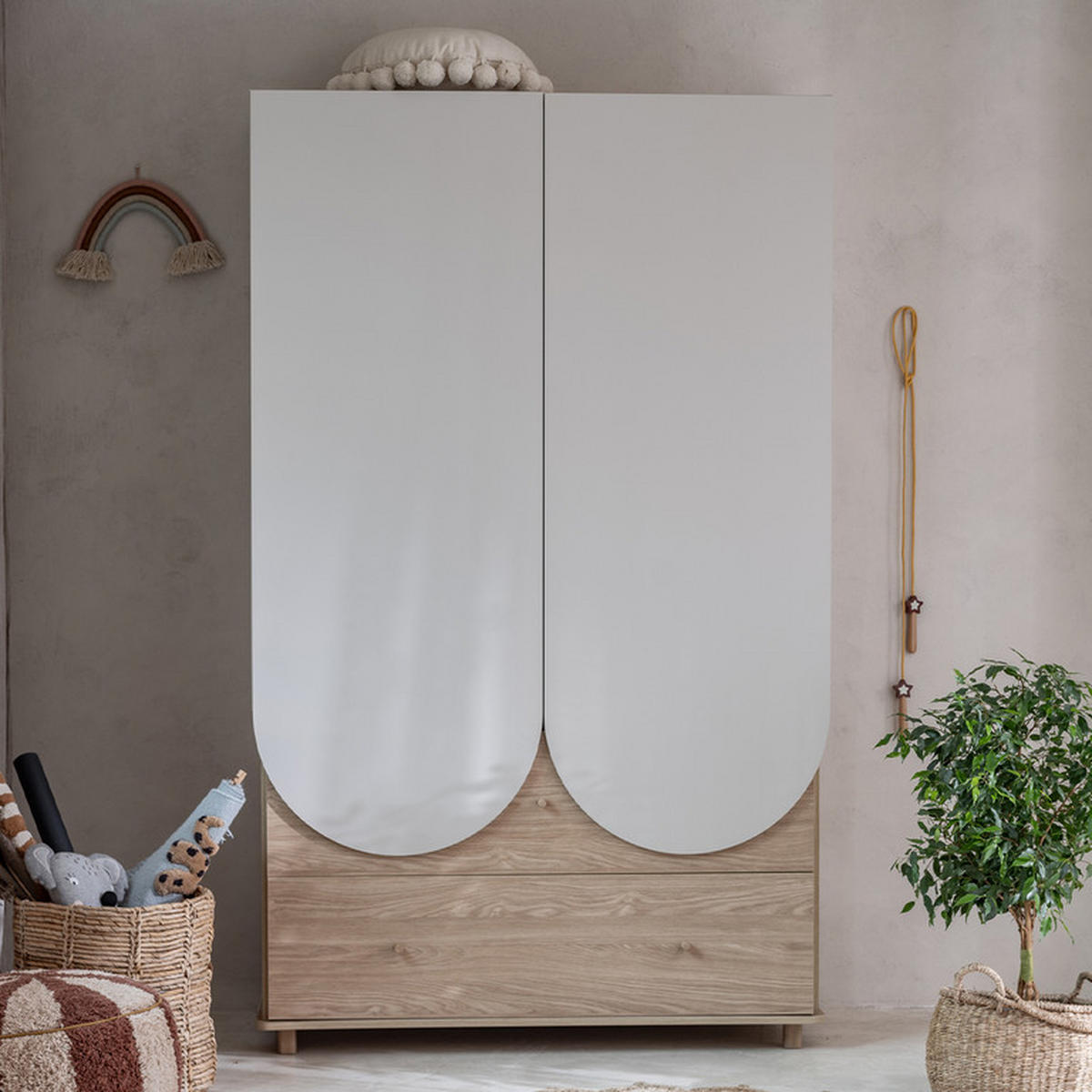 SKŘÍŇ 2DVEŘOVÁ Bloom Béžová a dřevo - hnědá, kompozitní dřevo (120/200/52cm) - Petits-meubles