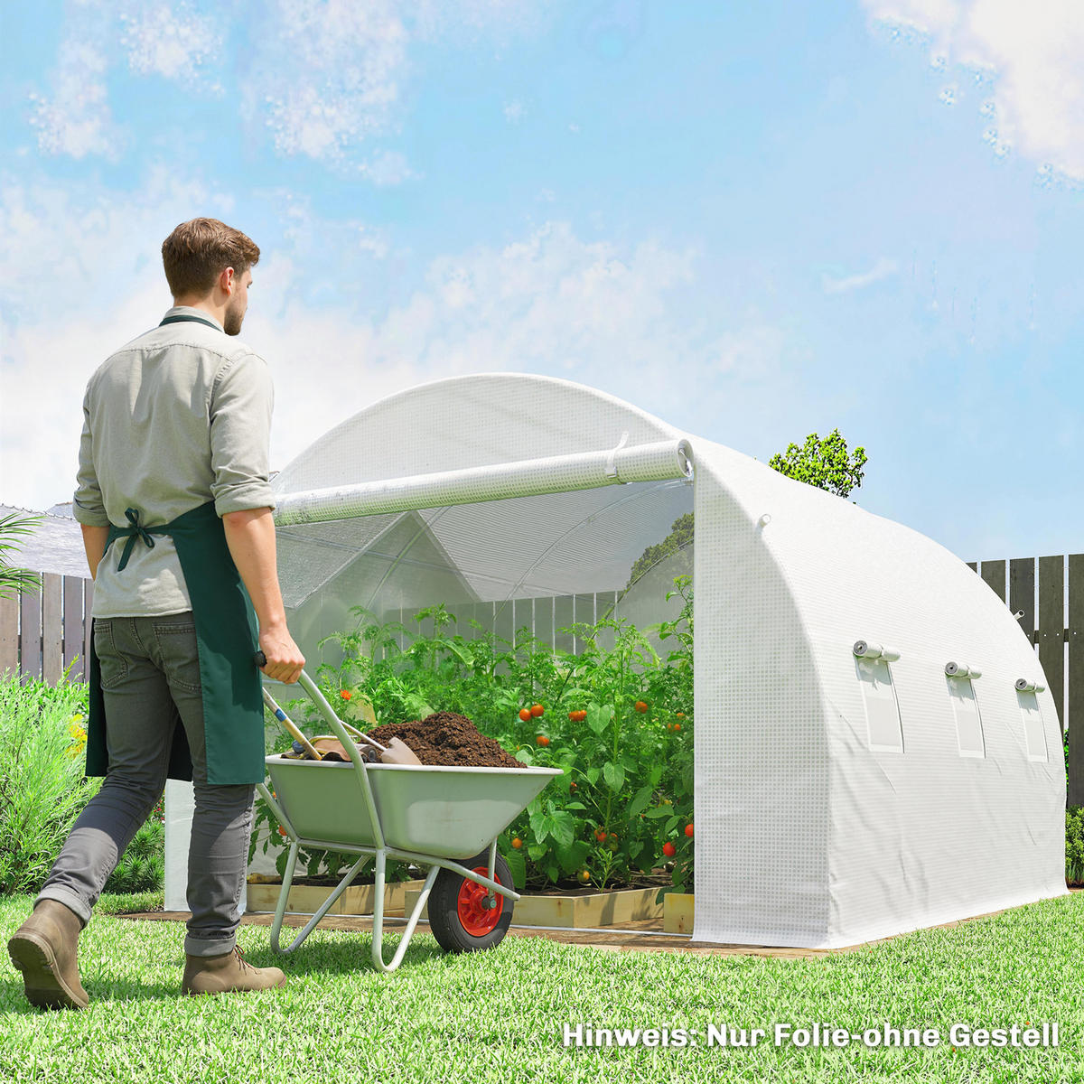 GEWÄCHSHAUSFOLIE DE-05797 mit Rolltür und 6 Fenstern 3 × 3 × 2 m Weiß - Weiß, Kunststoff (300/200/300cm) - ComfortXL