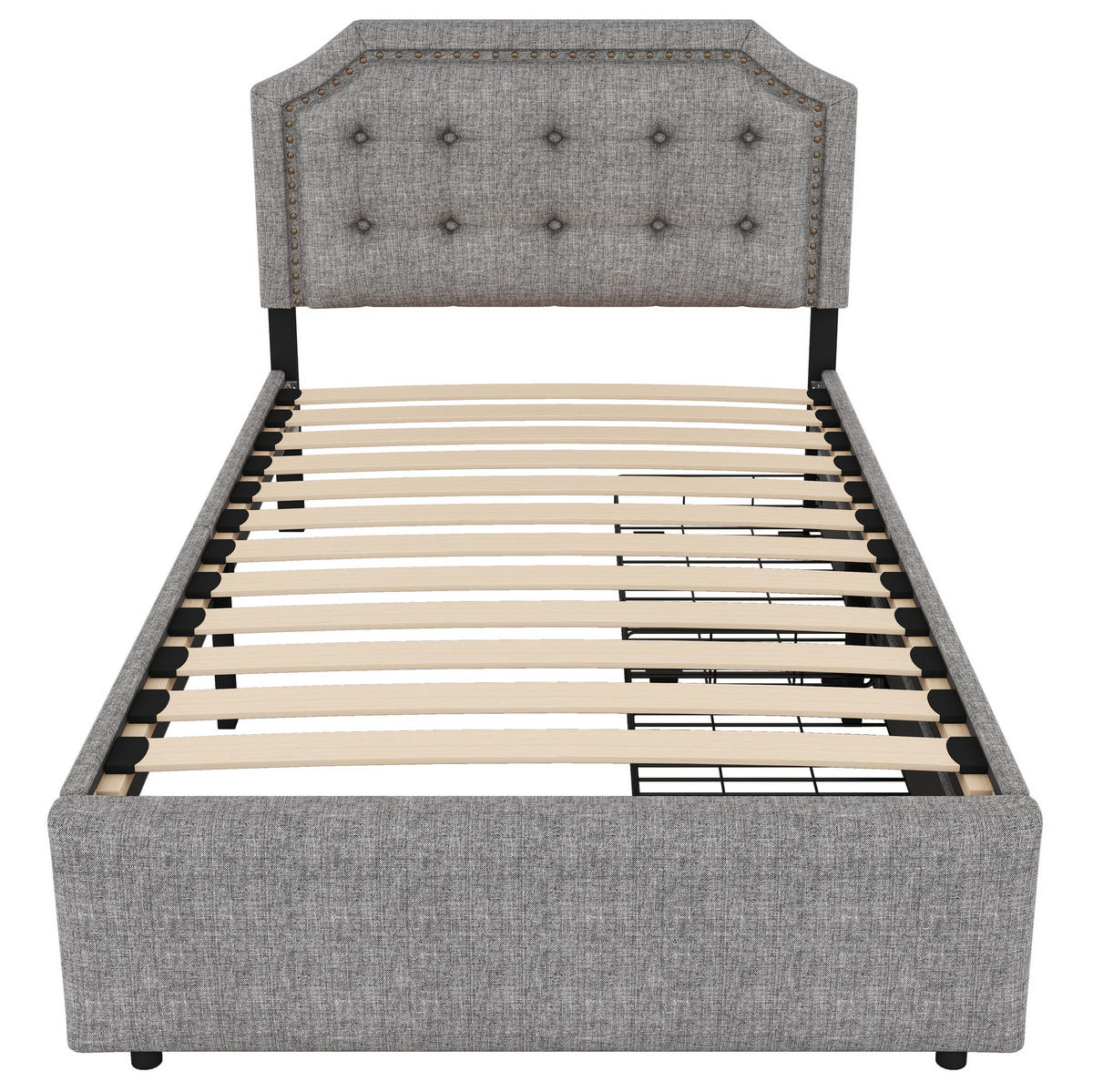 POLSTERBETT 90/200 cm mit Schubladen und gepolstertem Kopfteil in Grau - Grau, Textil (90/200cm) - BEAOK