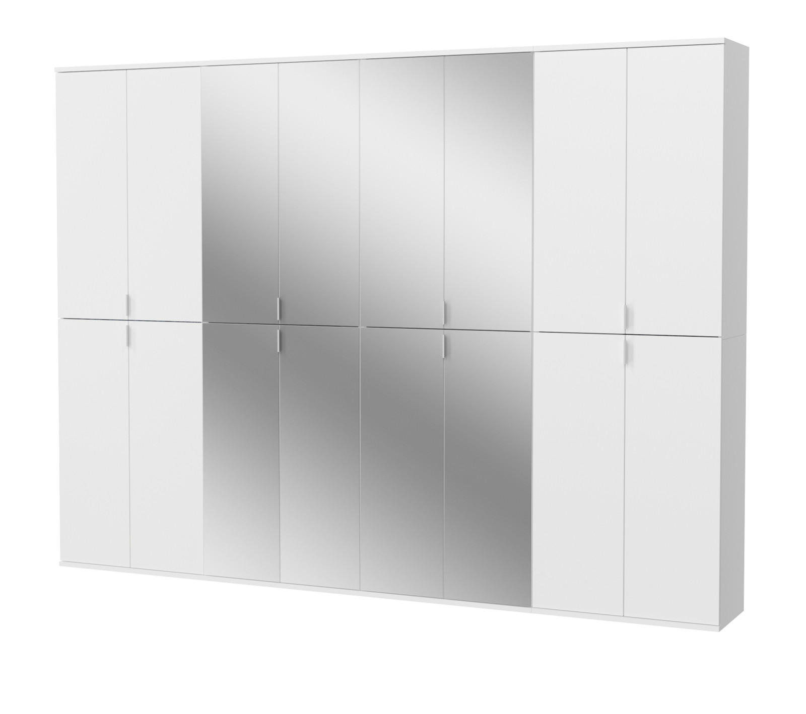 KLEIDERSCHRANK weiß Hochglanz 244 cm, Mehrzweckschrank mit Spiegeltüren, 36 Fächer - Weiß Hochglanz/Silberfarben, Holzwerkstoff/Metall (244/193/34cm) - Inn.Furn