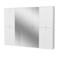 KLEIDERSCHRANK weiß Hochglanz 244 cm, Mehrzweckschrank mit Spiegeltüren, 36 Fächer - Weiß Hochglanz/Silberfarben, Holzwerkstoff/Metall (244/193/34cm) - Inn.Furn