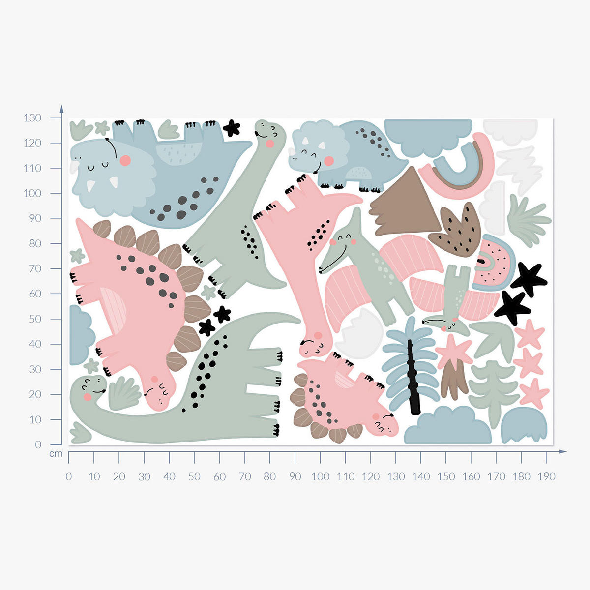 WANDAUFKLEBER 130x192cm - Dino-Familie - Multicolor, Kunststoff (130/192/0.1cm) - Wallfluent