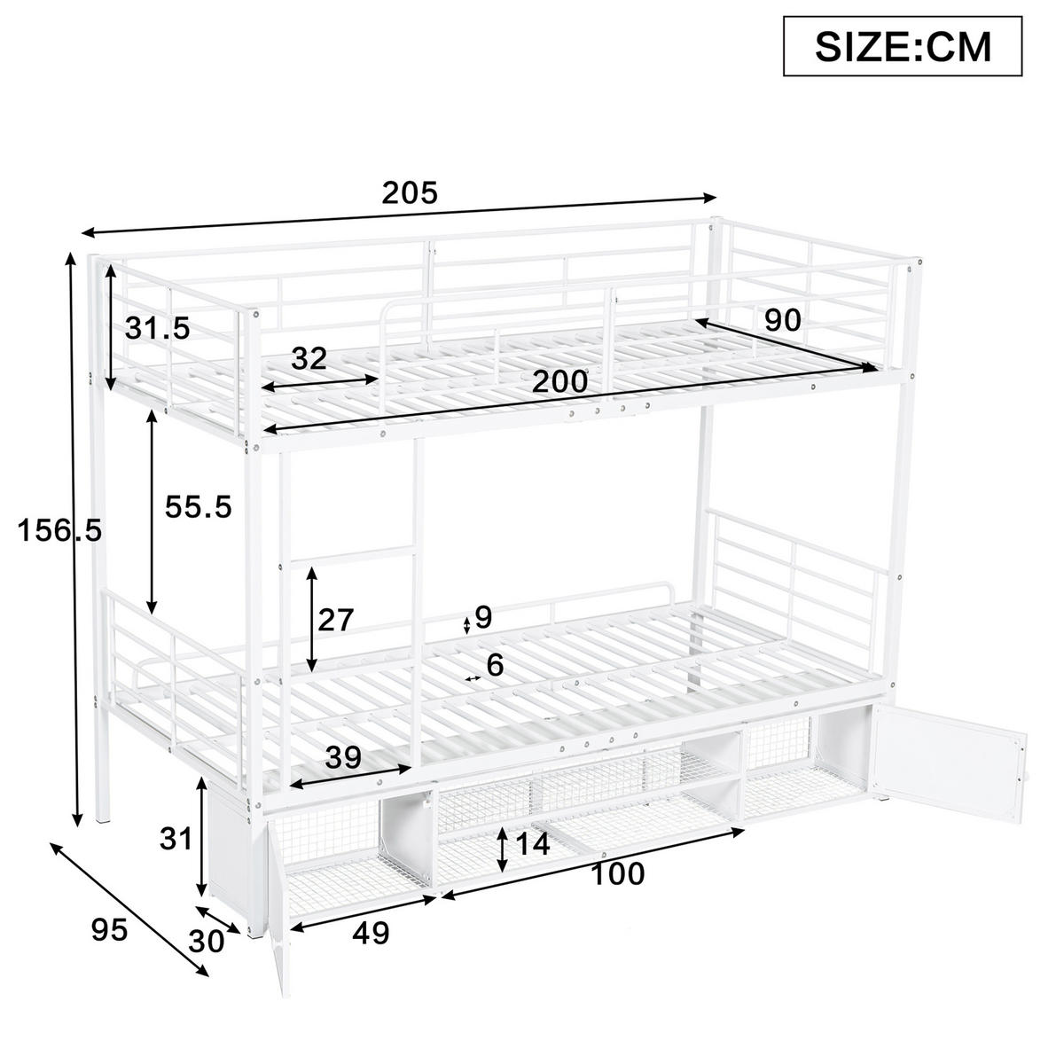 ETAGENBETT 90x200cm mit kleiner lagerschrank in Weiß - Weiß, Metall (90/200cm) - KOMHTOM