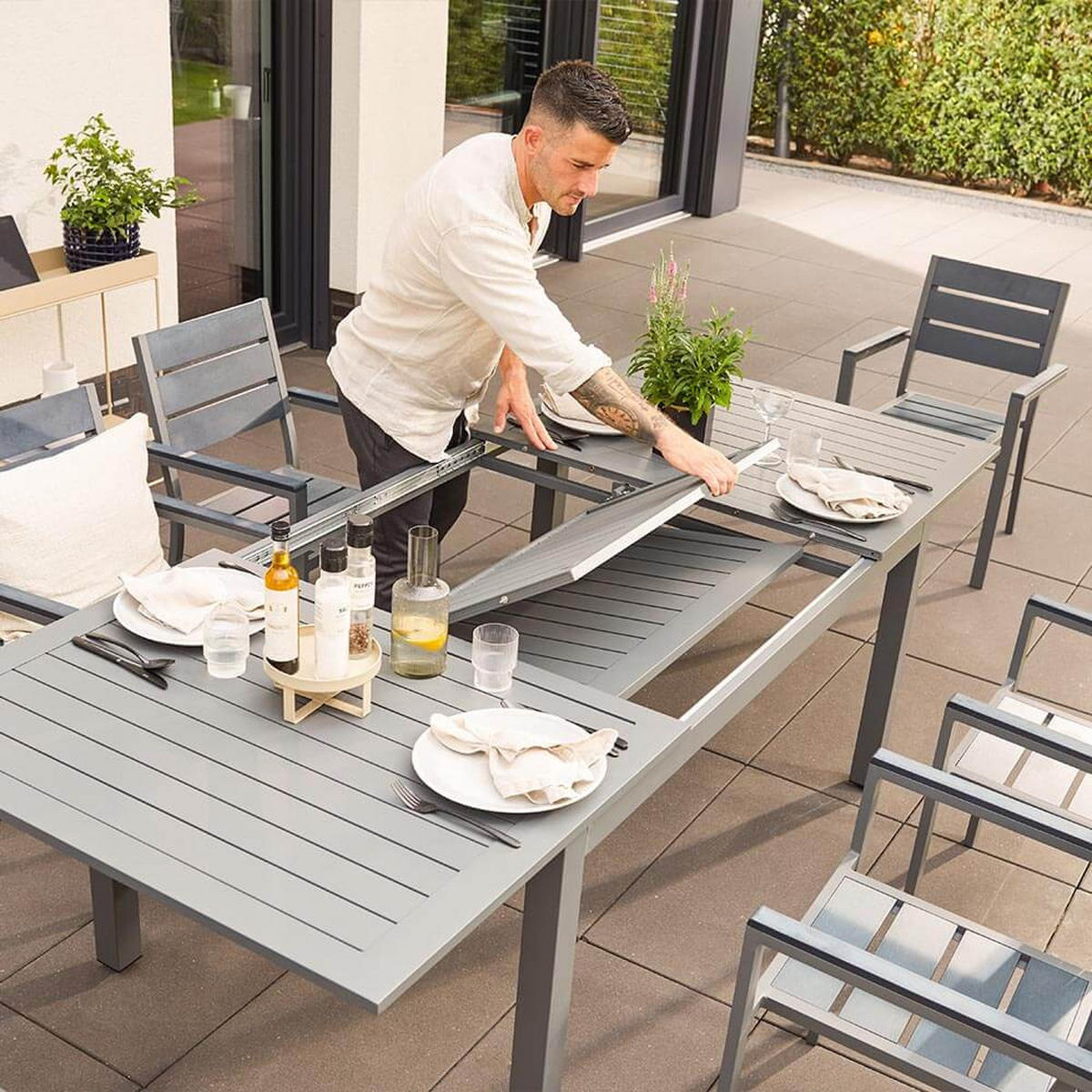 GARTENTISCH CASA - Anthrazit, Metall (74/160/240cm) - Home Deluxe