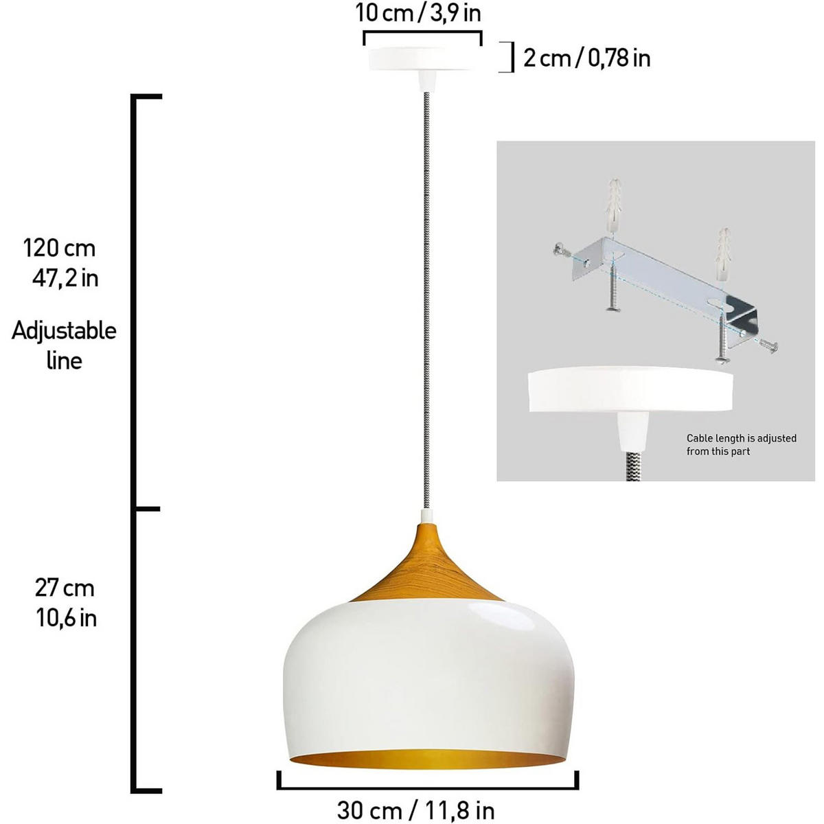 PENDELLEUCHTE Kreis 30/30 cm - Goldfarben/Weiß, Holz/Metall (30/27cm) - Bamyum