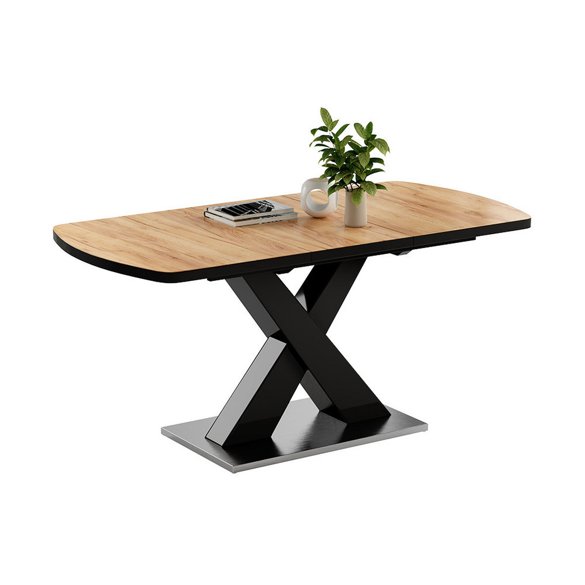 ESSTISCH Chinto Schwarz/Eiche rustikal 120 x 80 cm ausziehbar - Wildeiche/Schwarz, Holzwerkstoff (80/120/76cm) - Vicco