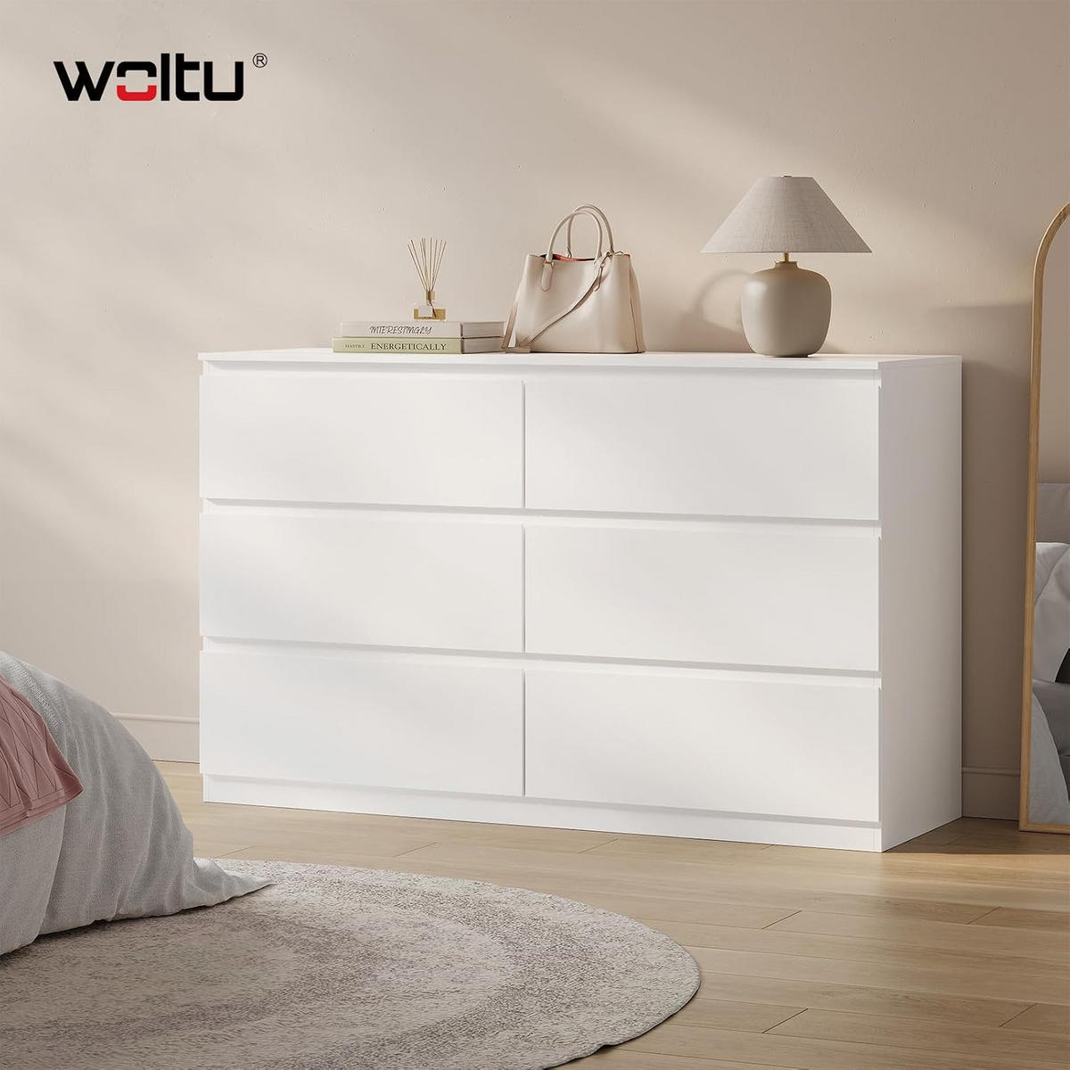 KOMMODE 6 Schubladen Holzwerkstoff 120/40/75 cm Weiß - Weiß, Holzwerkstoff (40/75/120cm) - Woltu
