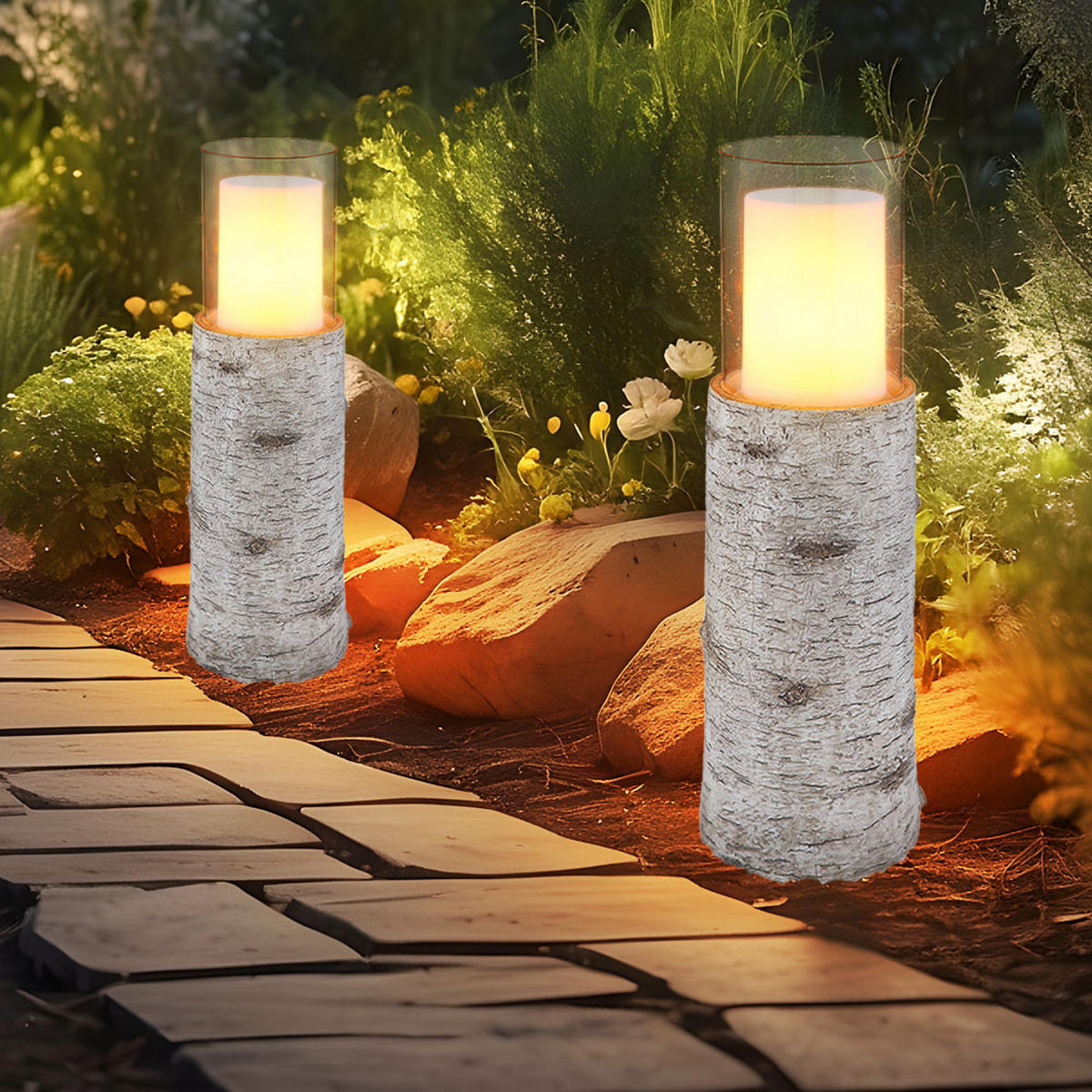 LED AUSSENLEUCHTE Baumstamm Weiß 2er Set - Weiß, Glas (13.5/13.5/43.5cm) - Globo Lighting