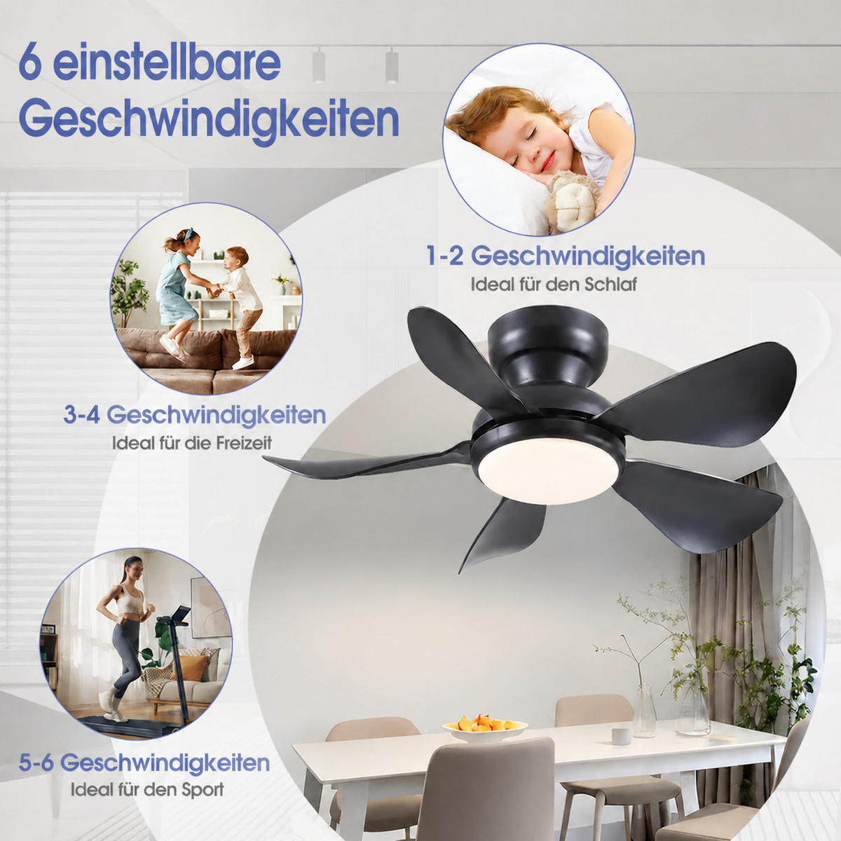 DECKENVENTILATOR Schwarz 81 cm mit LED und leisem DC-Motor - Schwarz, Kunststoff (81/81/24cm) - Surtime