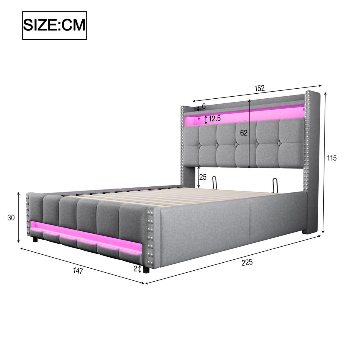 POLSTERBETT 140/200 cm Hellgrau mit LED-Beleuchtung und USB-Steckdose - Hellgrau, Textil (140/200cm) - OKWISH