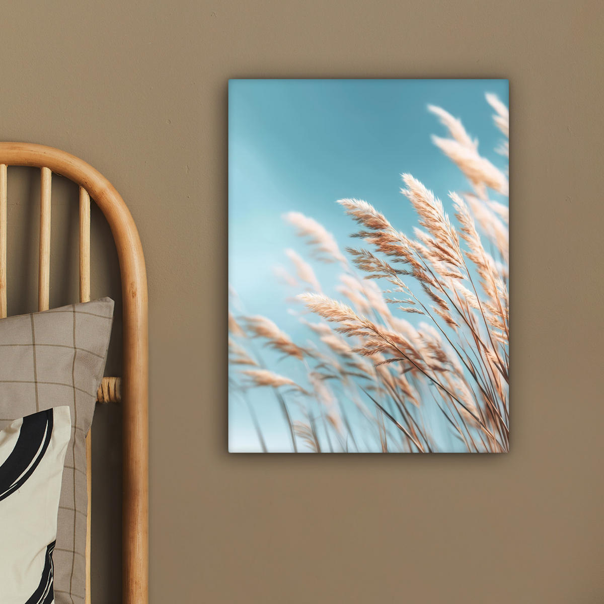 LEINWANDBILD Ziergras - Wind - Hellbraun Room Decor 30x40 cm - Hellblau, Textil (30/40cm) - MuchoWow