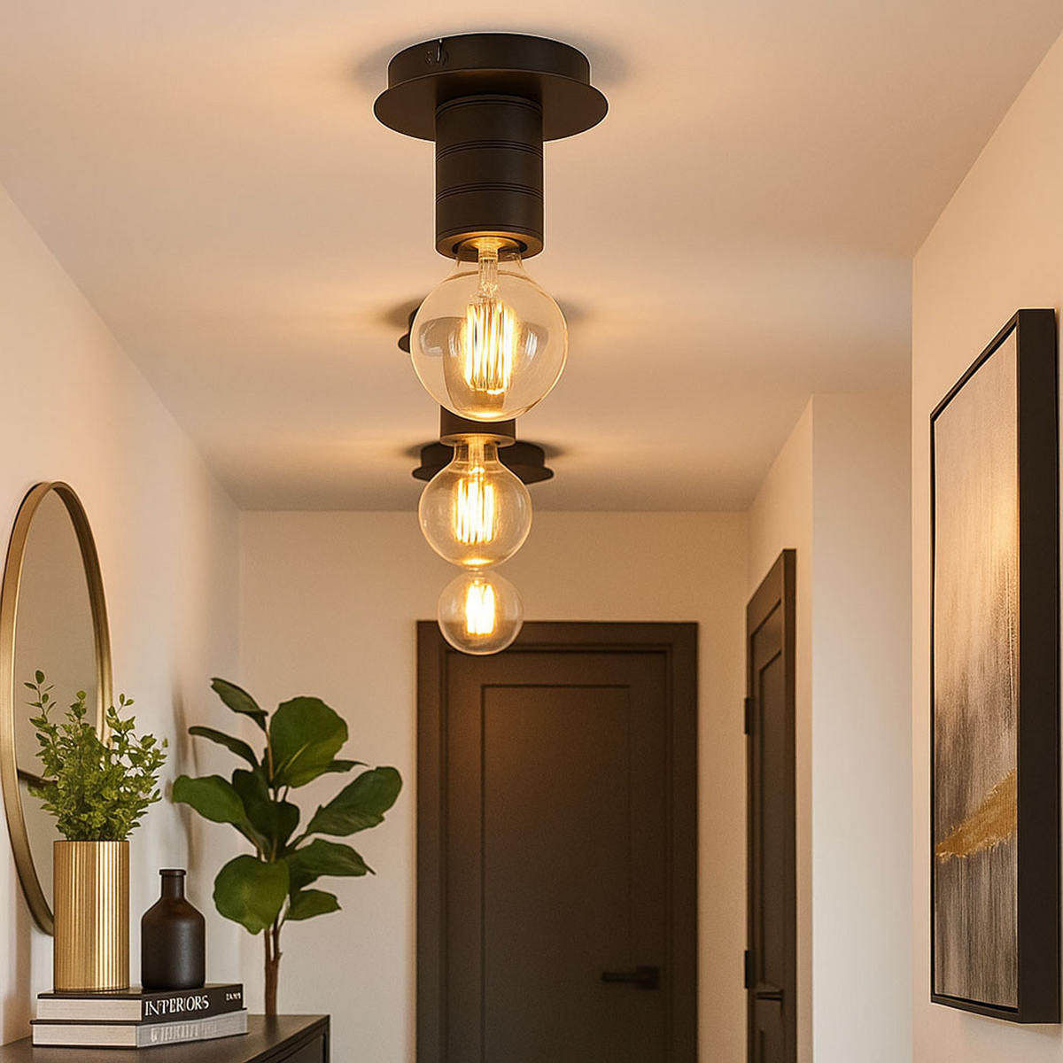 DECKENLEUCHTE Alu Schwarz Rund - Schwarz, Metall (15/15/11cm) - Globo Lighting