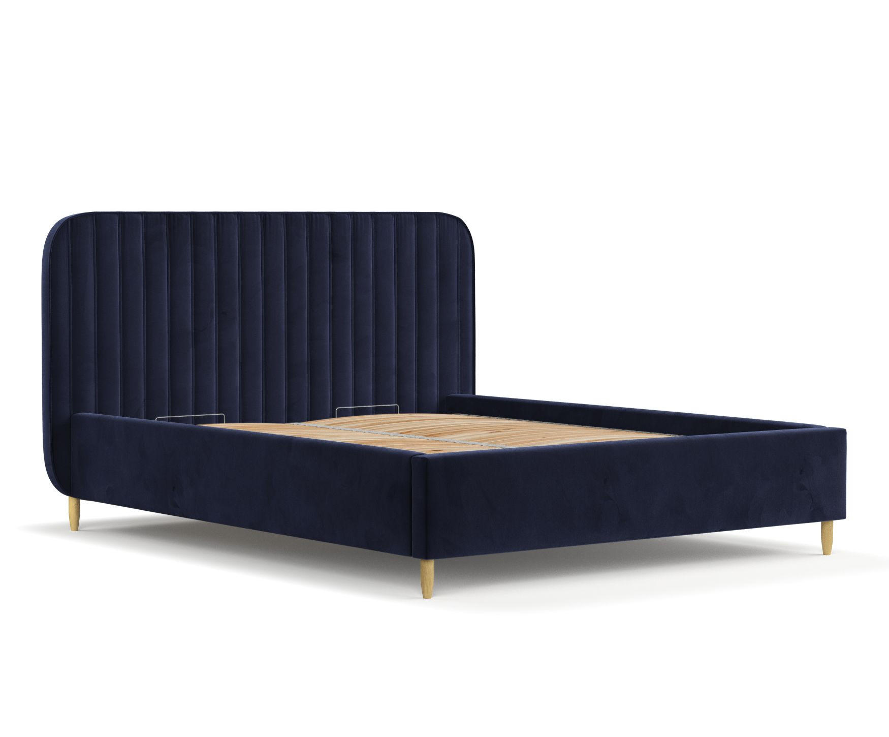 POLSTERBETT Noto Marineblau 140/200 cm im Samtstoff - Naturfarben/Dunkelblau, Holz/Holzwerkstoff (140/200cm) - Maison de Reve