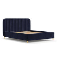 POLSTERBETT Noto Marineblau 140/200 cm im Samtstoff - Naturfarben/Dunkelblau, Holz/Holzwerkstoff (140/200cm) - Maison de Reve