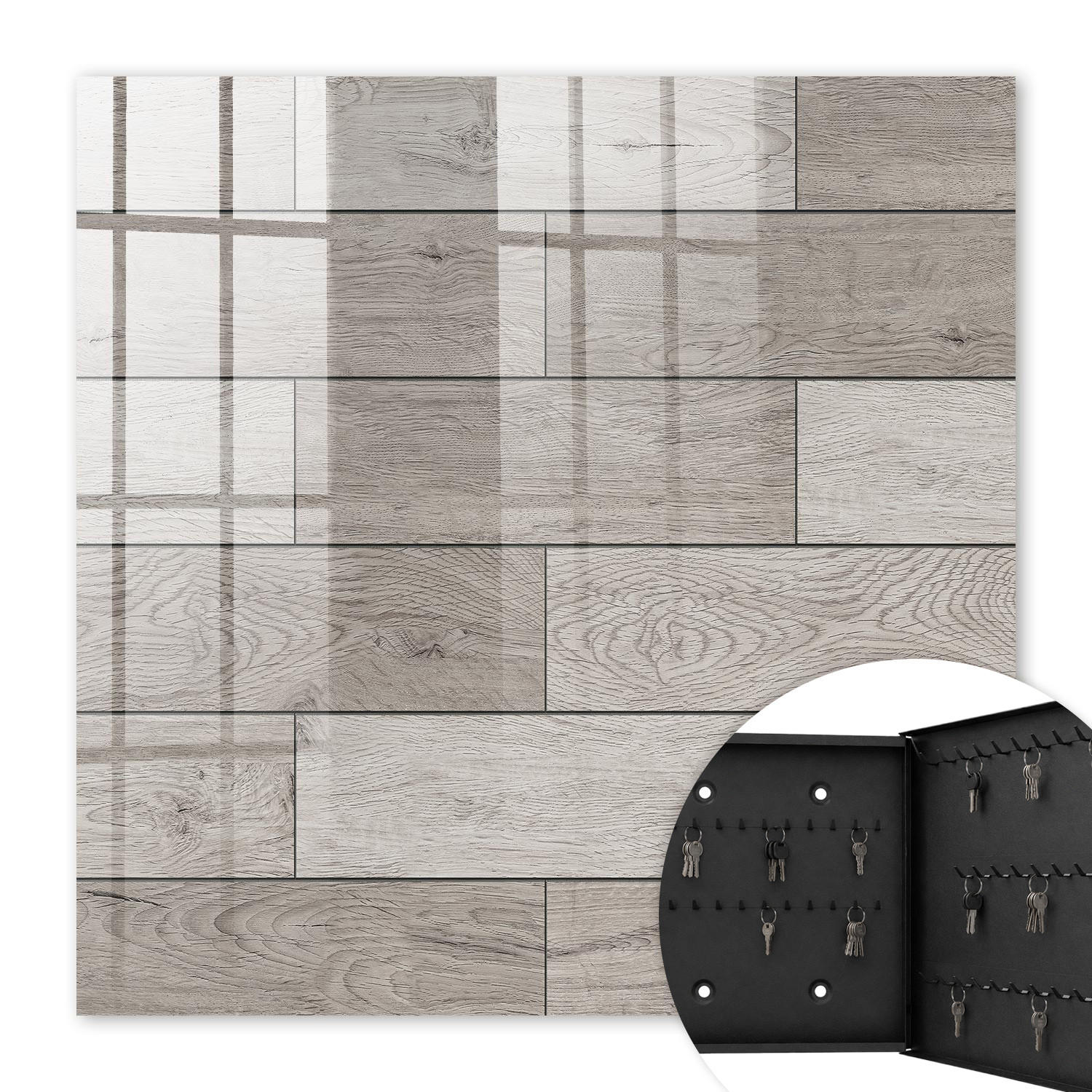 SCHLÜSSELBOX Schwarz 30x30 cm- Türöffnung nach rechts - Graues Holz - Grau, Metall (30/30/5cm) - TULUP