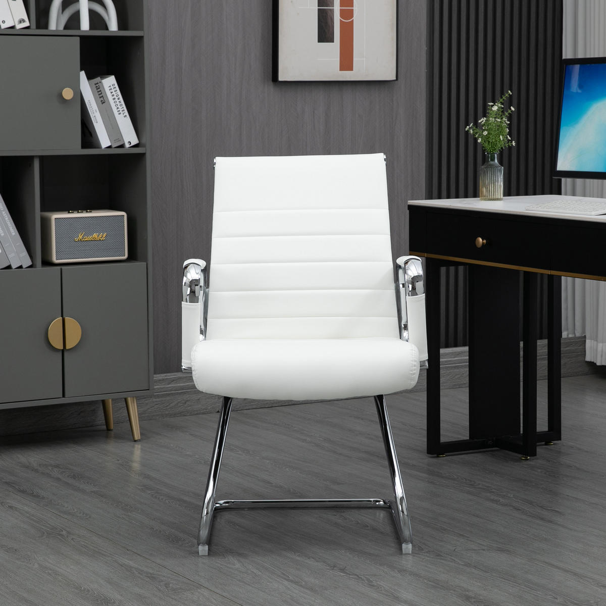 BESUCHERSTUHL OFFICE COMFORT 2er Set LB Kunstleder Weiß - Silberfarben/Weiß, Textil/Metall (56/94/64cm) - SVITA