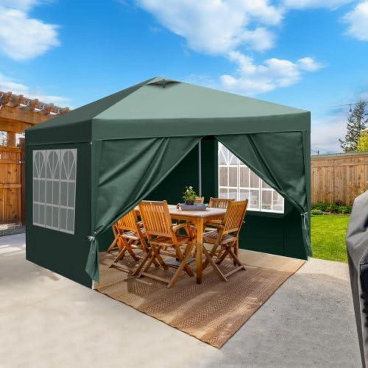 PAVILLON 3 x 3 m Grün mit 4 Seitenteilen und Sandsäcken - Grün, Textil (255/300/300cm)