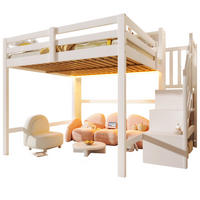 HOCHBETT 140/200 cm Weiß mit LED und Stauraumtreppe ohne Matratze - Weiß, Holz (140/200cm) - MIVRAY