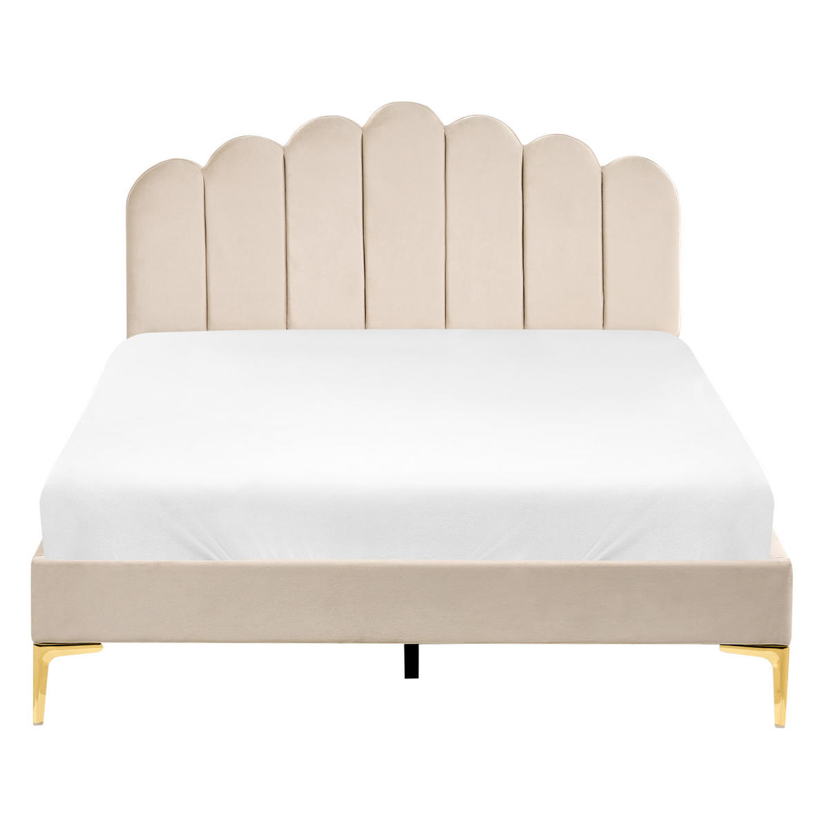 POSTEL s roštem 140/200 cm Sametová látka Béžová Sauvian - béžová, textil (140/200cm) - Beliani