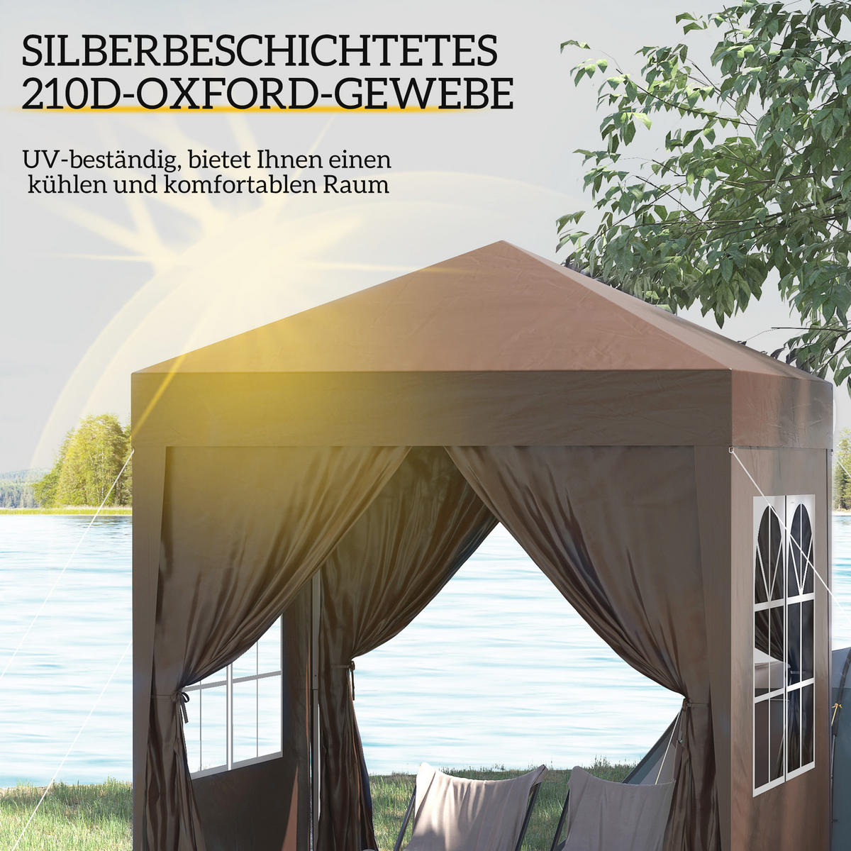 FALTPAVILLON, Schwarz, Stahl, Oxford-Stoff - Braun, Metall (200/240/200cm) - Outsunny
