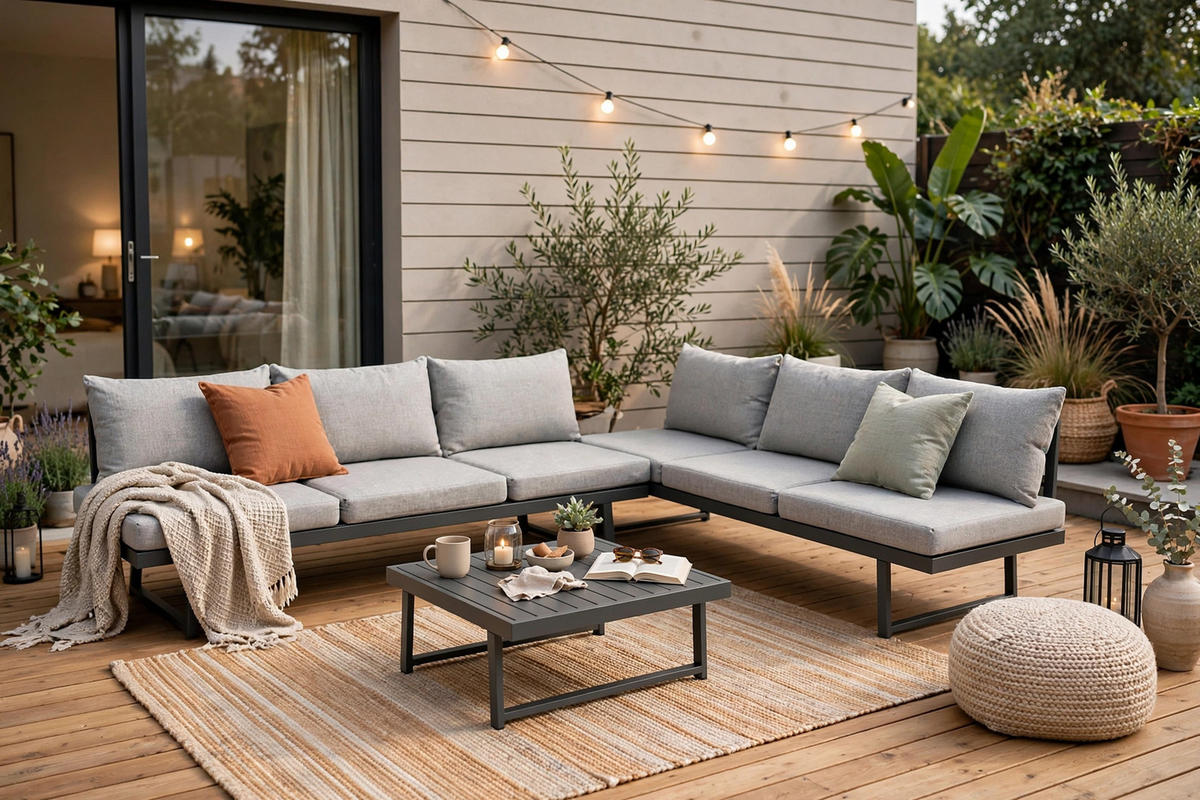 LOUNGESET Chatham - 4-teilig (1x 3-Sitzer Sofa mit Polster, 2x 1-Sitzer Lehnensessel mit Polster, 1x Kaffetisch) - Grau, Metall - TPFGarden