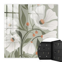 SCHLÜSSELBOX Schwarz 30x30 cm- Türöffnung nach rechts - Beige Blüten - Grün, Metall (30/30/5cm) - TULUP