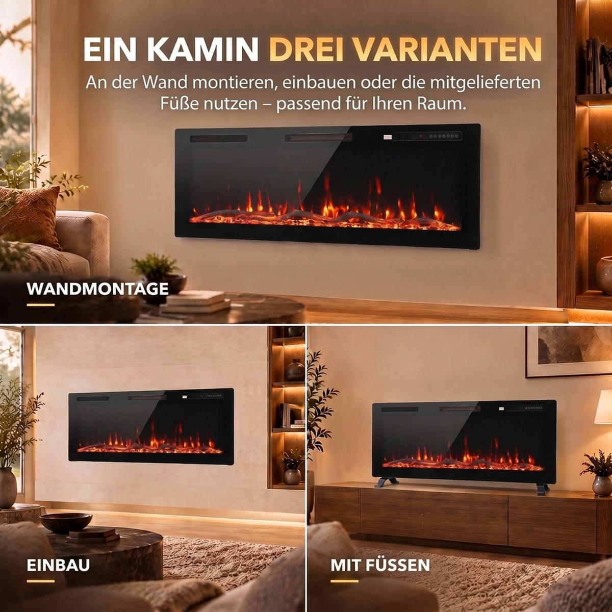 ELEKTROKAMIN Stahl Schwarz - Schwarz, Kunststoff/Metall (11/46/127cm) - HOMCOM
