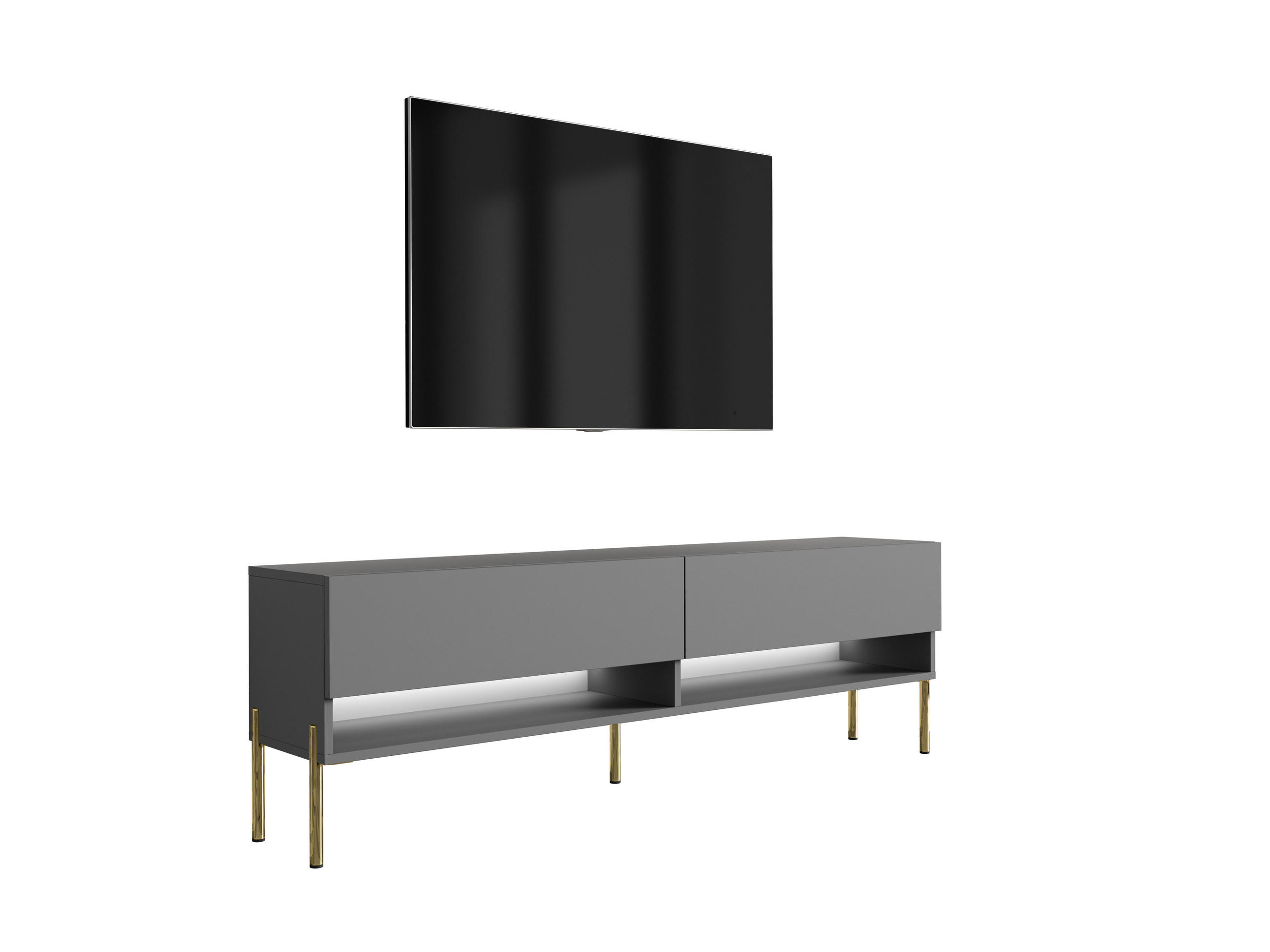 TV-LOWBOARD 170 cm Anthrazit, gerade goldene Beine, weiße LED, 170 × 32 × 52 cm - Grau, Holzwerkstoff (170/52/32cm) - 3XE LIVING