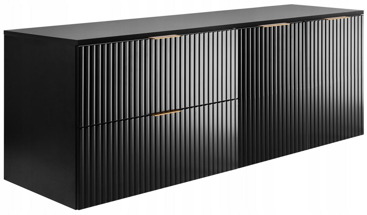 WASCHBECKUNTERSCHRANK FLOW + Platte Schwarz matt 140/57/46 cm - Schwarz, Holzwerkstoff (140/57/46cm) - Rodan