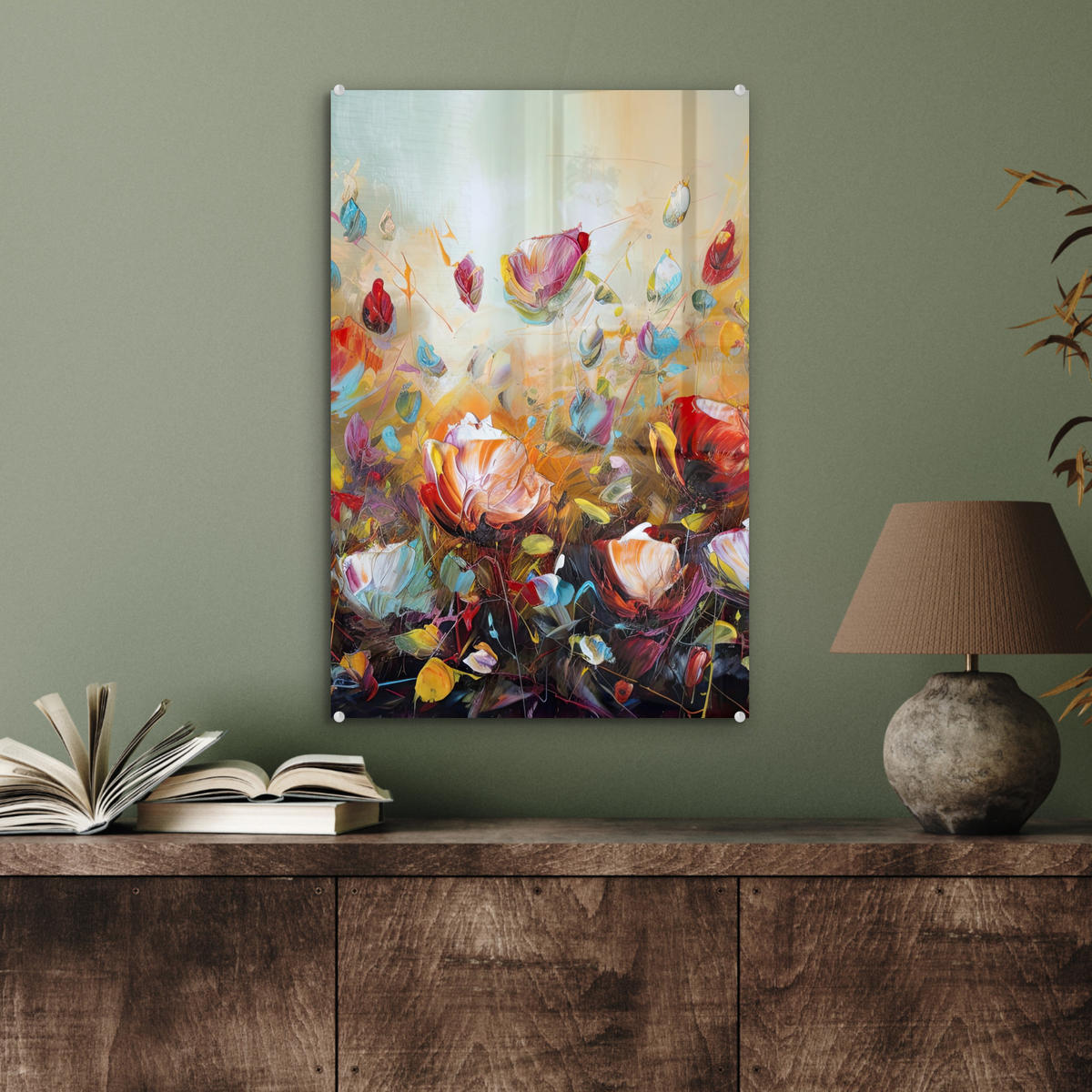 ACRYLGLASBILD Blumen - Kunst - Natur - Ölgemälde 40x60 cm - Multicolor, Glas (40/60cm) - MuchoWow