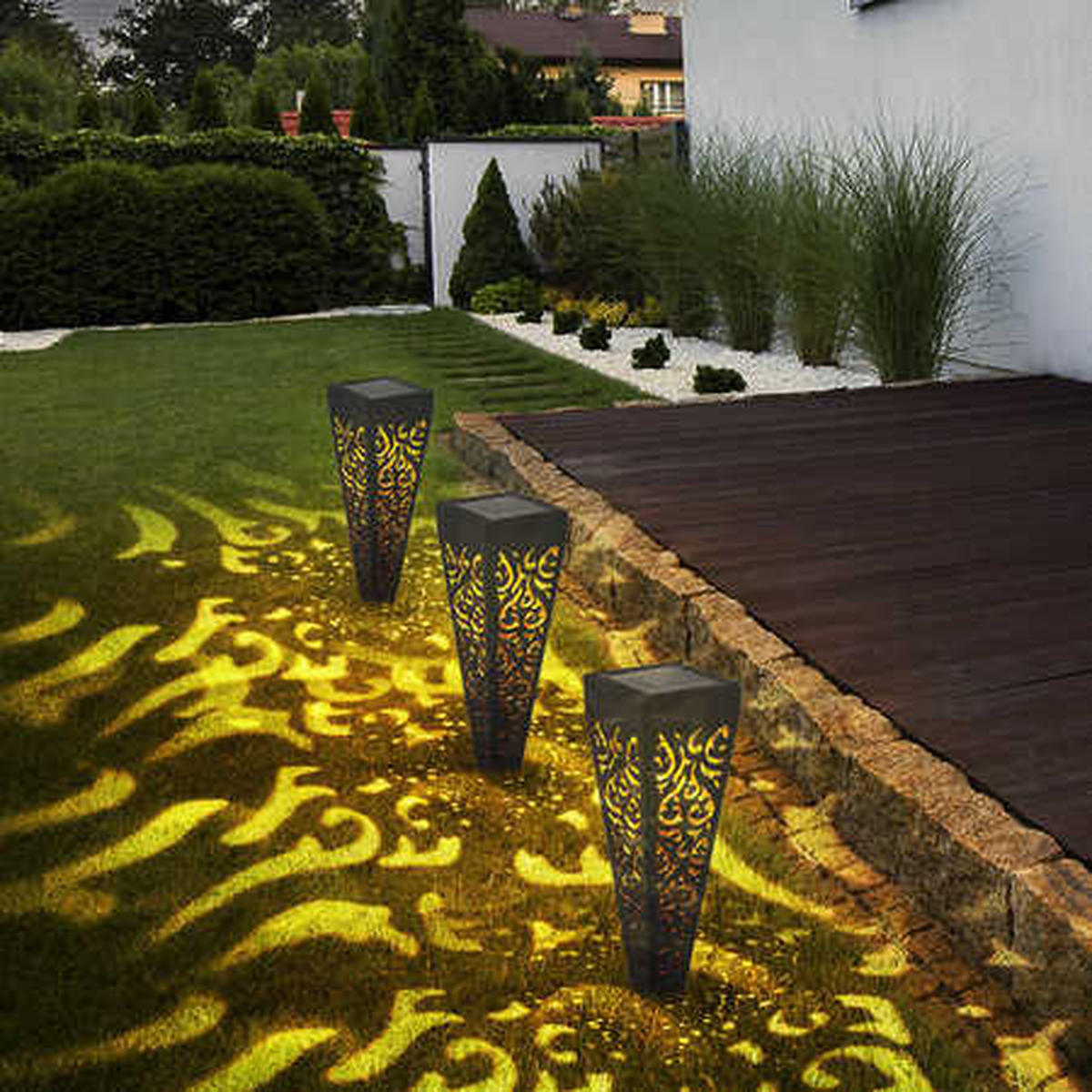LED AUSSENLEUCHTE Erdspieß Schwarz Gold 3er Set - Schwarz, Kunststoff (7/7/33cm)
