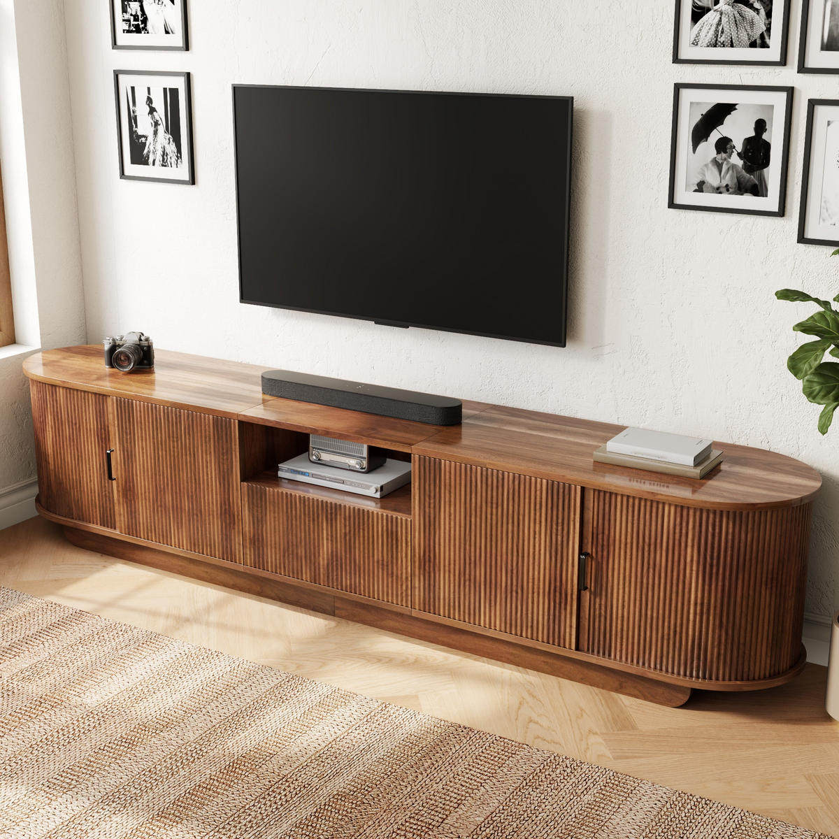 TV-SCHRANK 180/40/50 cm Walnussholzfarbe mit Schiebetüren, 2 Türen und 1 Schublade - Nussbaumfarben, Holzwerkstoff (180/50/40cm) - Oxeza