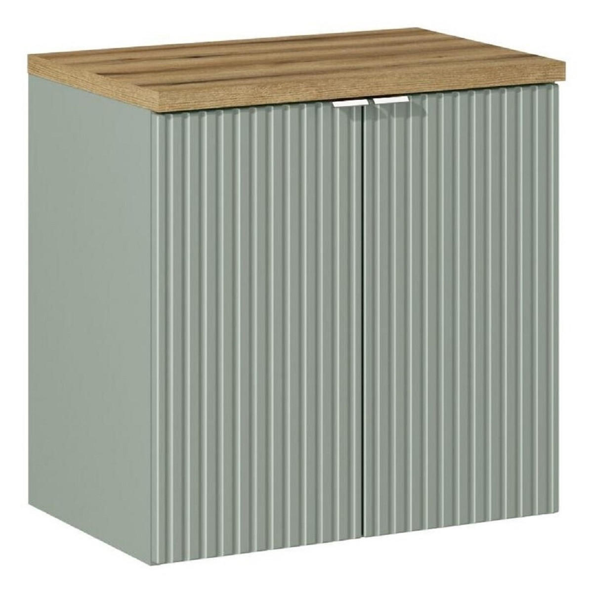 WASCHTISCHUNTERSCHRANK 60 cm 2 Teile - Line Reed Green L BM99 in Schilfgrün/ Evoke Eiche - Eiche Artisan/Grün, Holz (60/57/40cm)