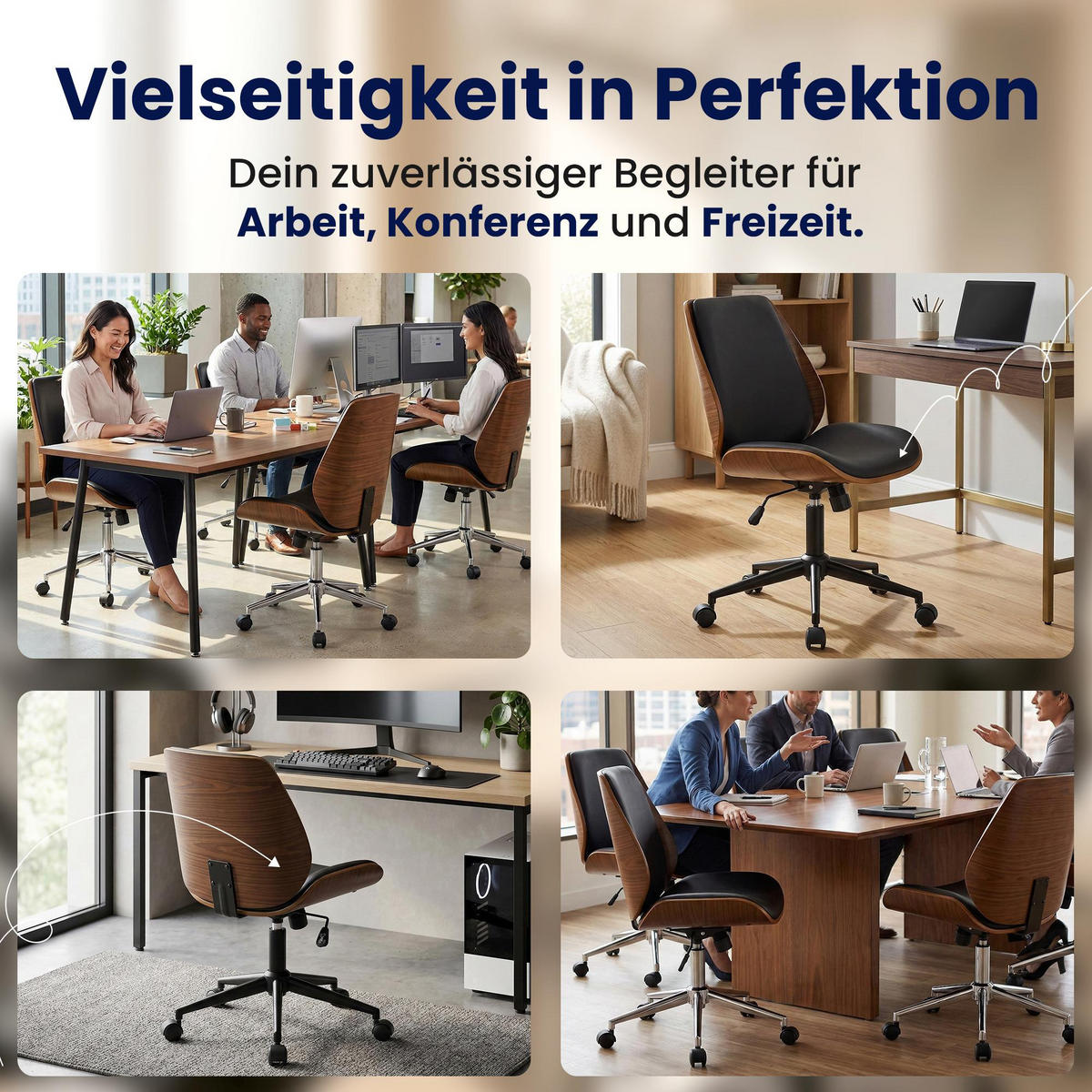 DREHSTUHL Lederlook Walnuss/Schwarz - Chromfarben/Walnussfarben, Textil/Metall (49.5/90/57cm) - CLP