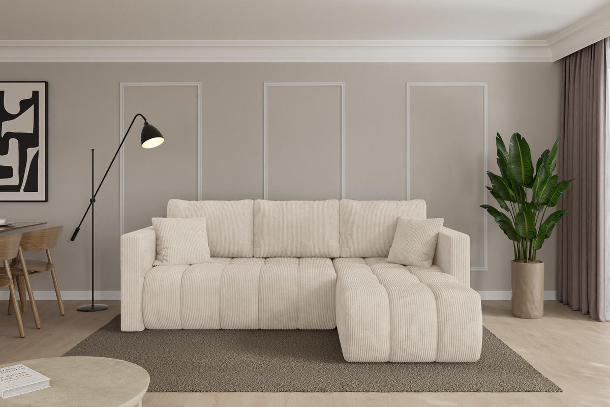 ROHOVÁ SEDAČKA s funkcí spaní, otoman vpravo GARD-L 226x146x85 béžová manšestr - černá/béžová, kompozitní dřevo/textil (226/146cm) - ALTDECOR